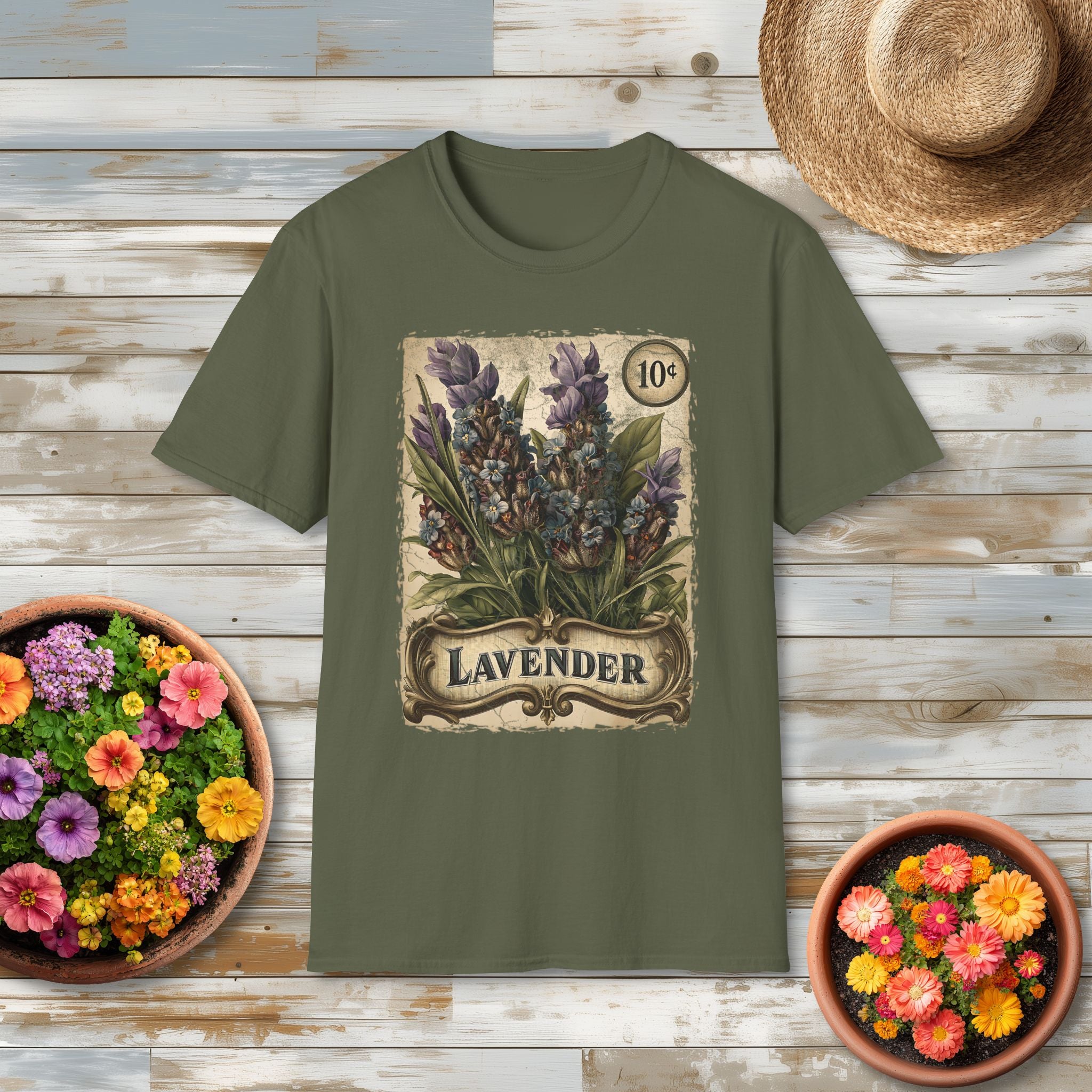 Lavender Seed Packet Vintage Garden Graphic T-Shirt for Flower Lovers