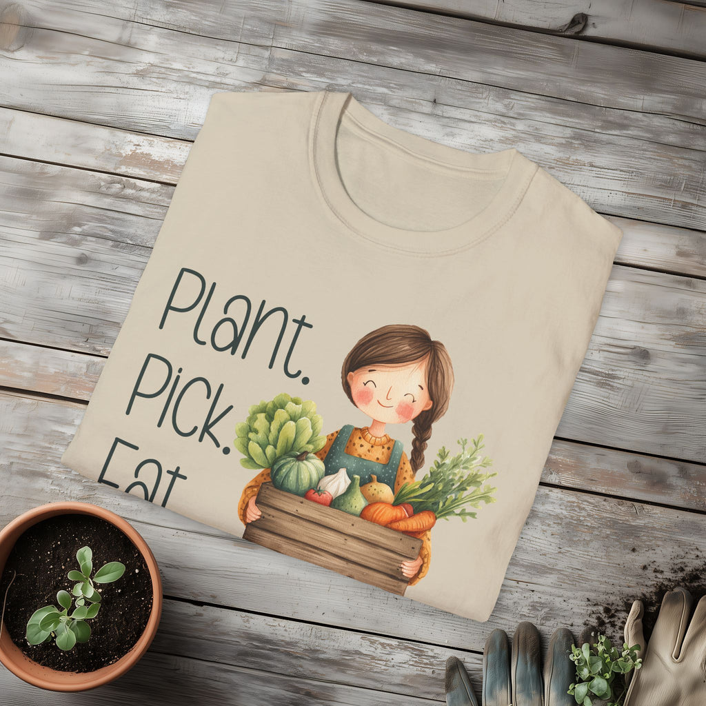 Plant Pick Eat, Cartoon Gardener T-Shirt
