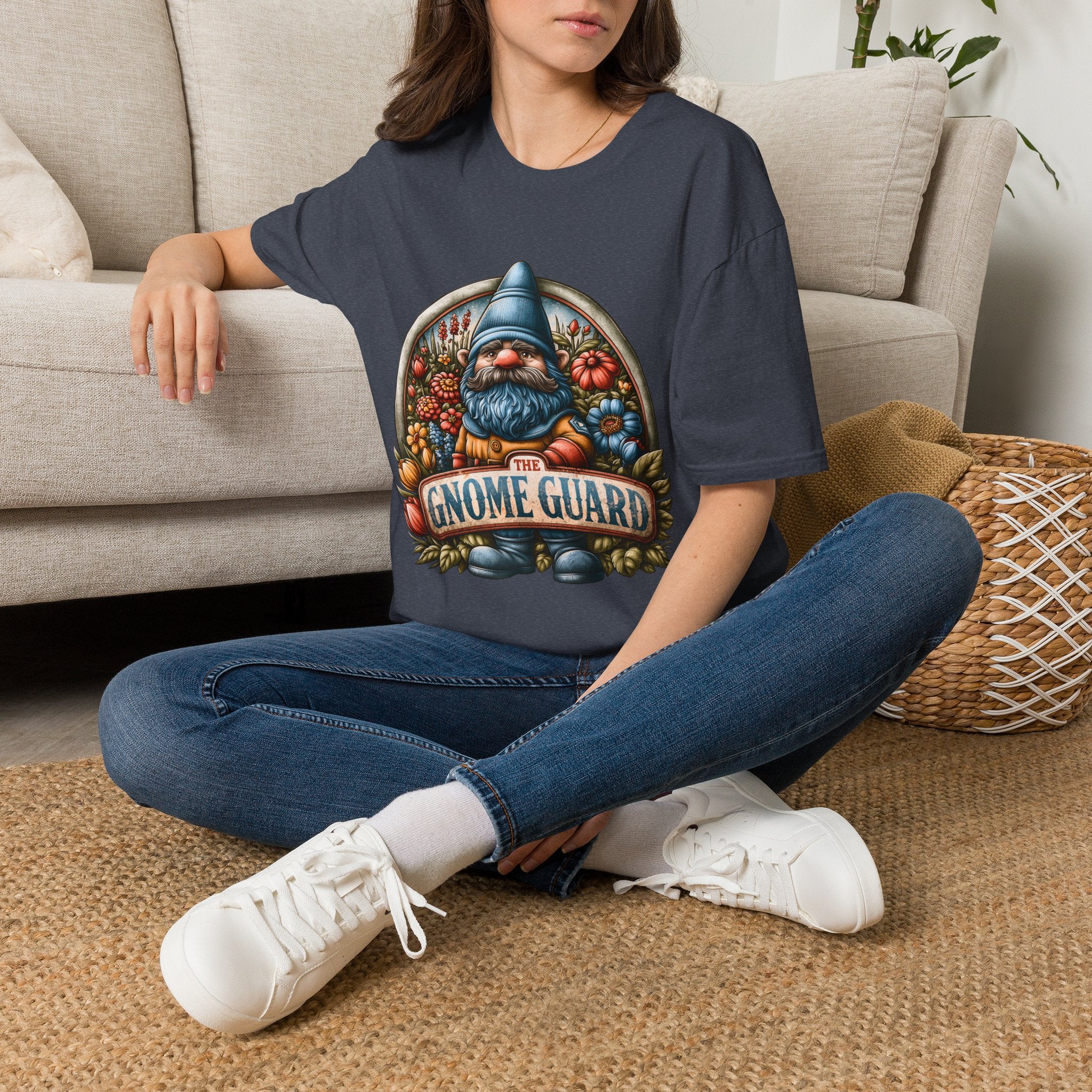 Funny Gnome Guard Garden Emblem T-shirt