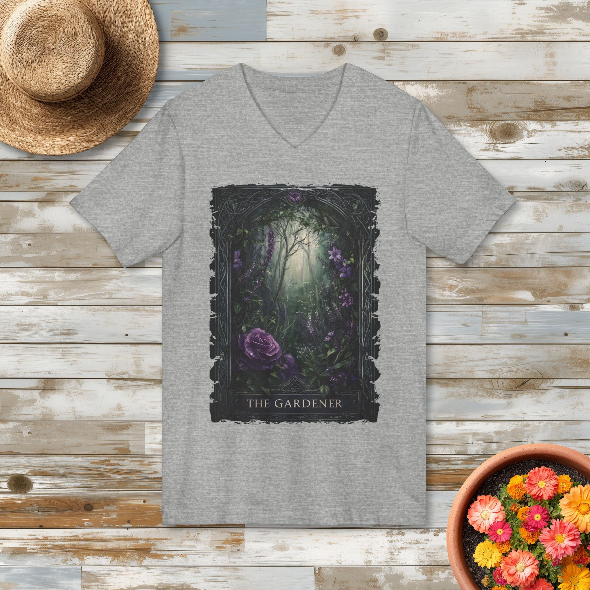 The Gardener Gothic Tarot Rose V-Neck T-Shirt
