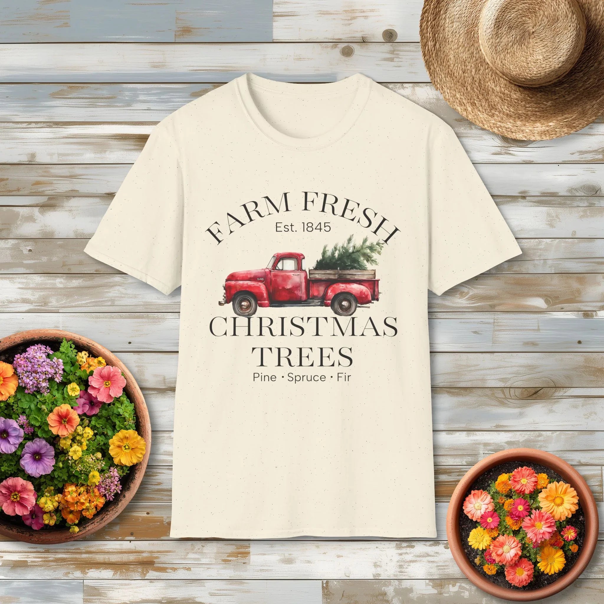 Farm Fresh Christmas Trees T-Shirt with Vintage Farm Style
