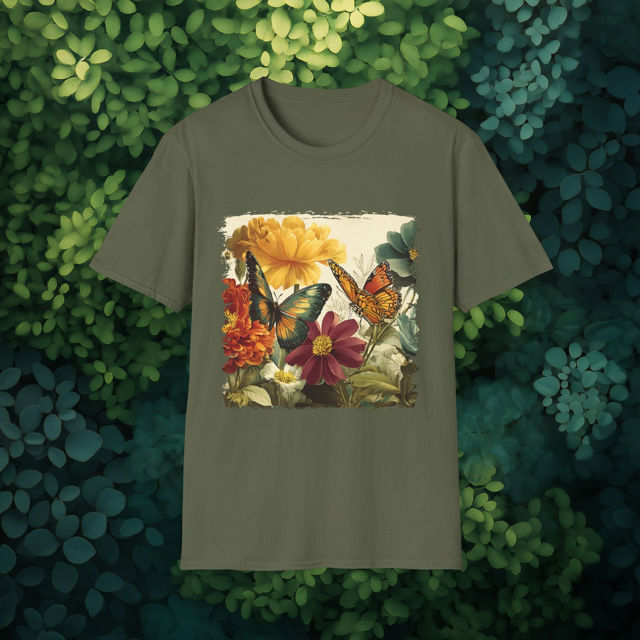 Butterflies & Blooms Retro Garden Flower T-Shirt