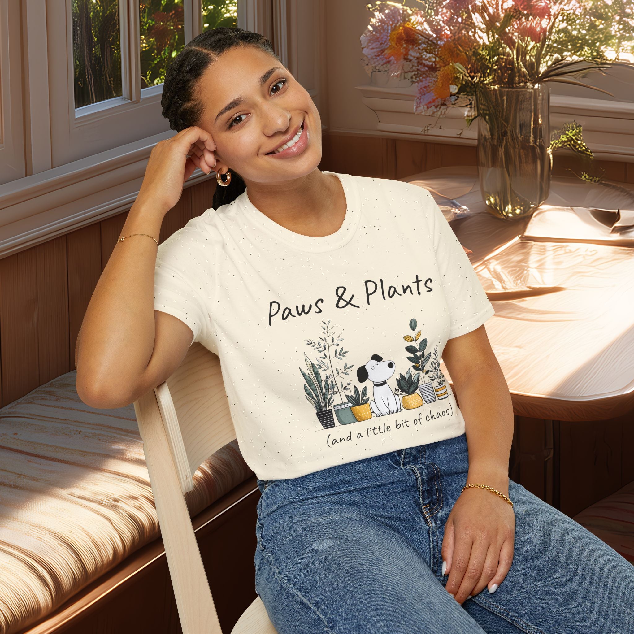 Cute Dog and Plants Tee – “Paws & Plants (and a little bit of chaos)”