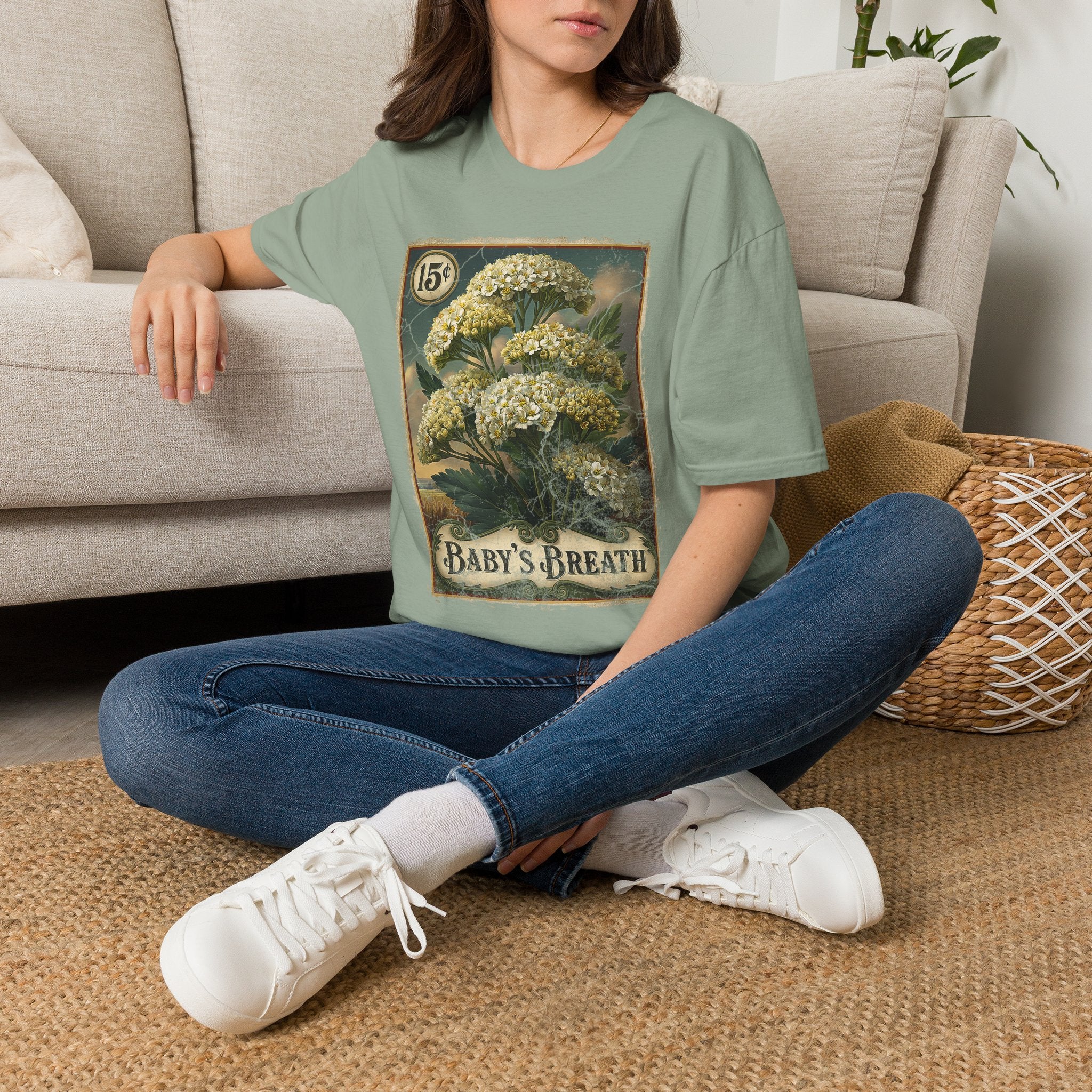 Baby's Breath Seed Packet Vintage Floral T-Shirt for Gardeners