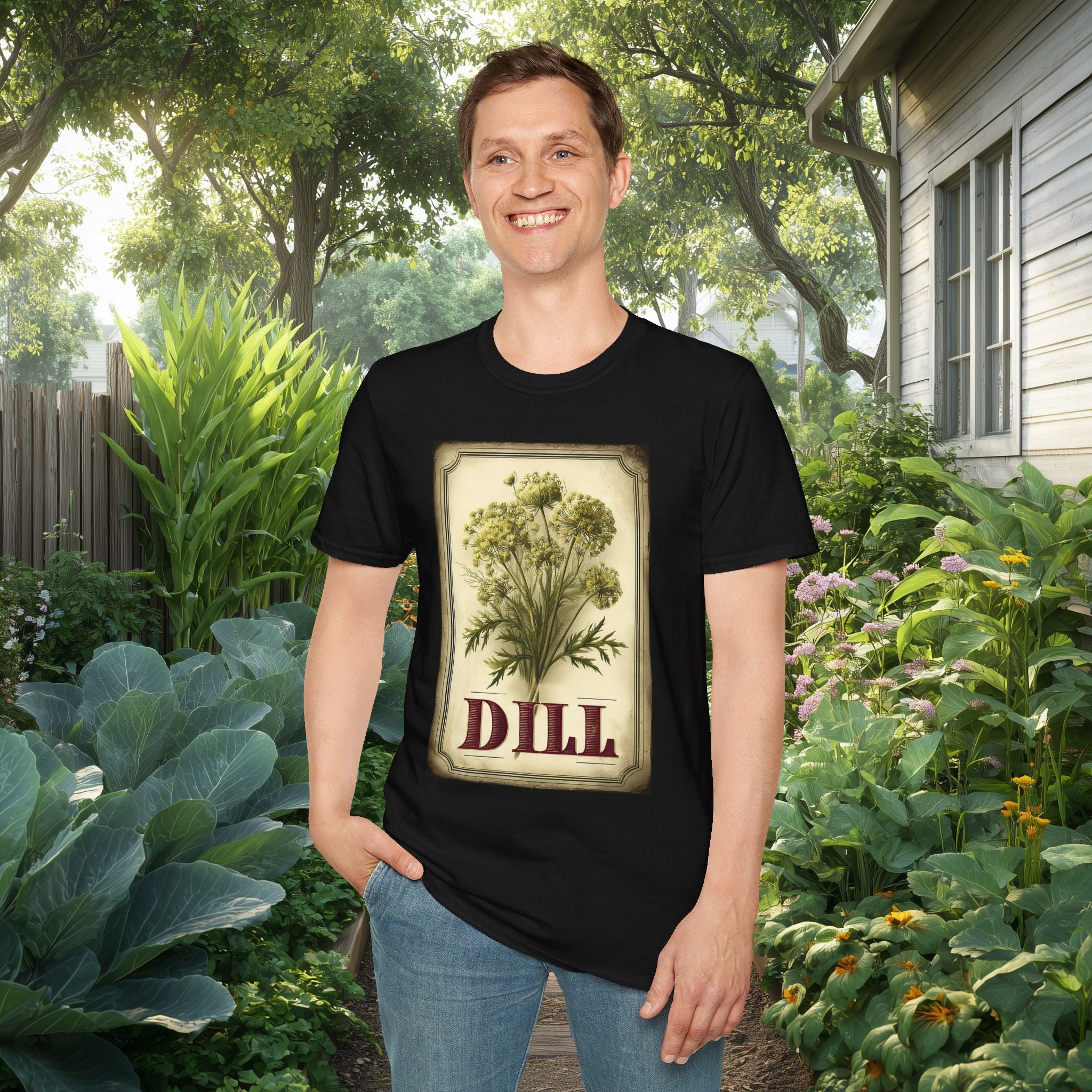 Vintage Dill Herb Seed Packet Unisex T-Shirt for Gardeners, Nature Lovers, Summer Casual Wear