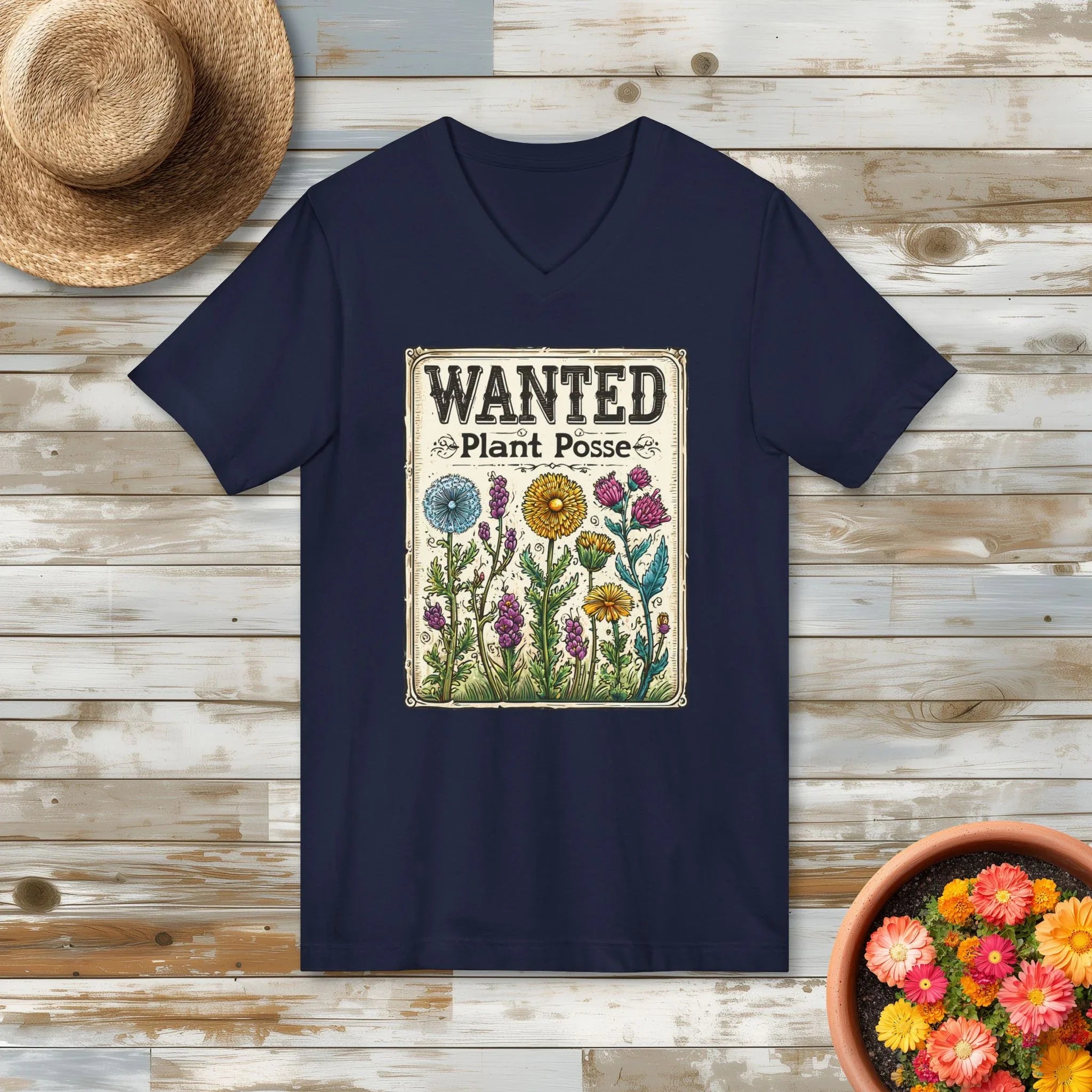 Plant Posse Wanted Poster V-Neck T-Shirt