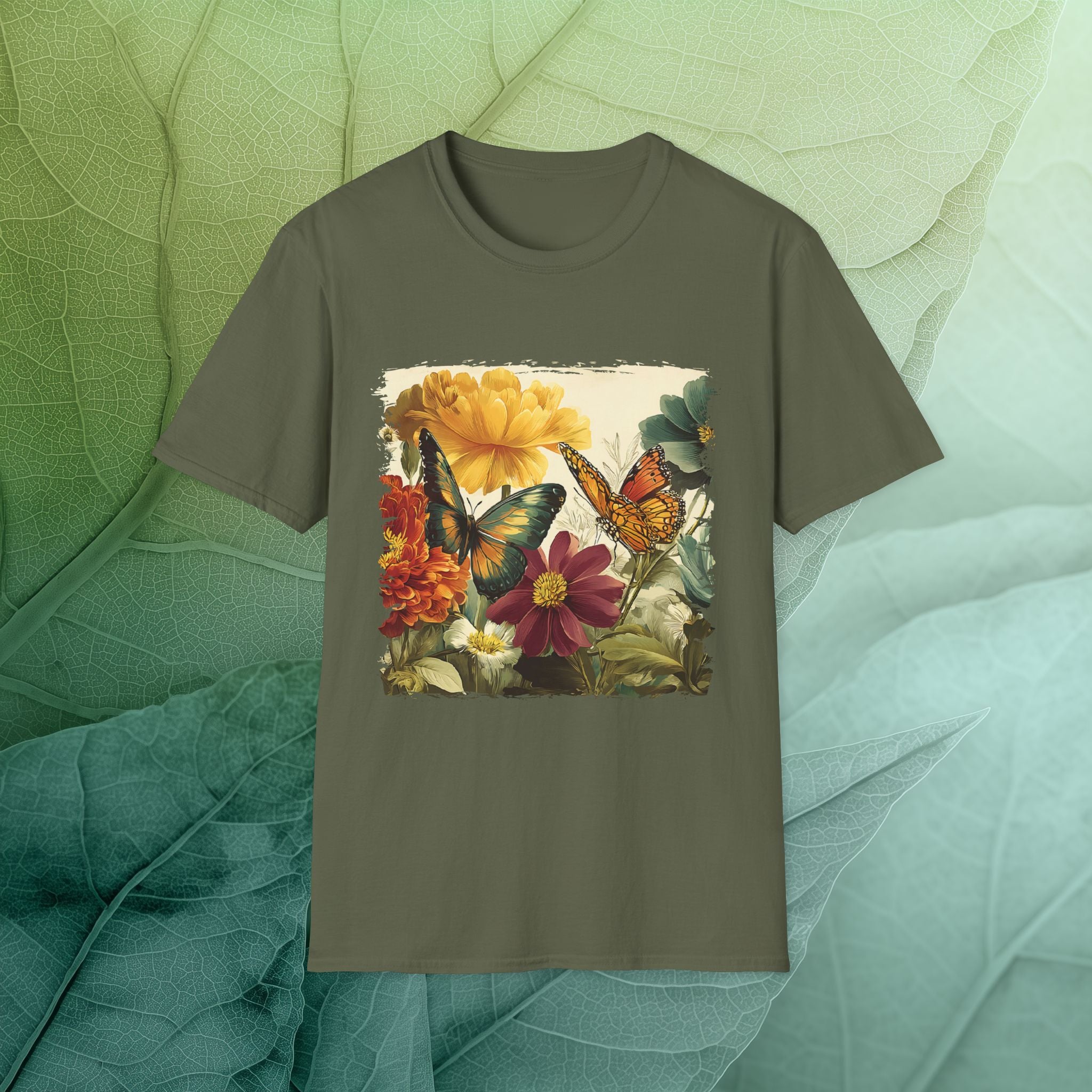 Butterflies & Blooms Retro Garden Flower T-Shirt