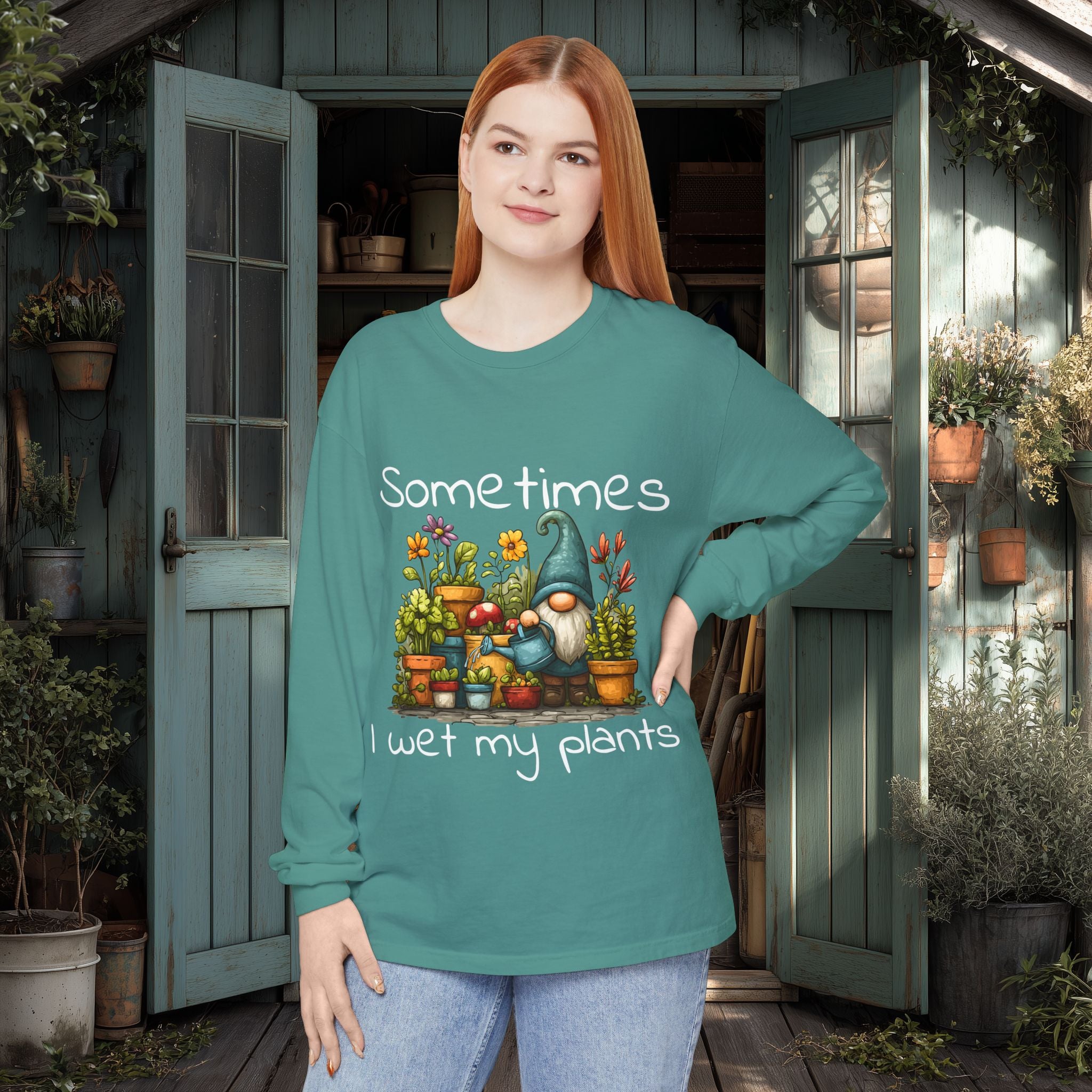 Sometimes I wet my plants Gnome Long Sleeve Tee