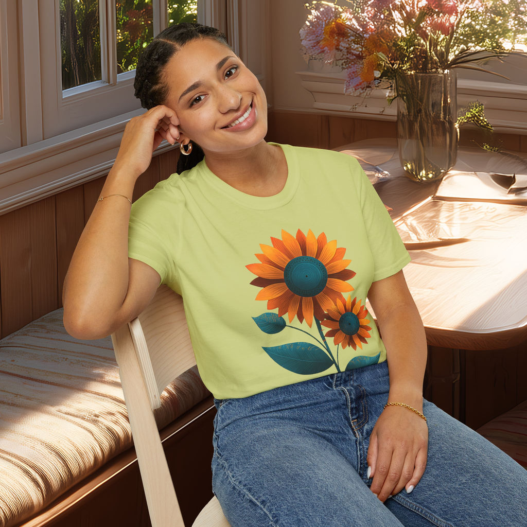 Minimalist Sunflower Duo T-Shirt – Modern Garden Style