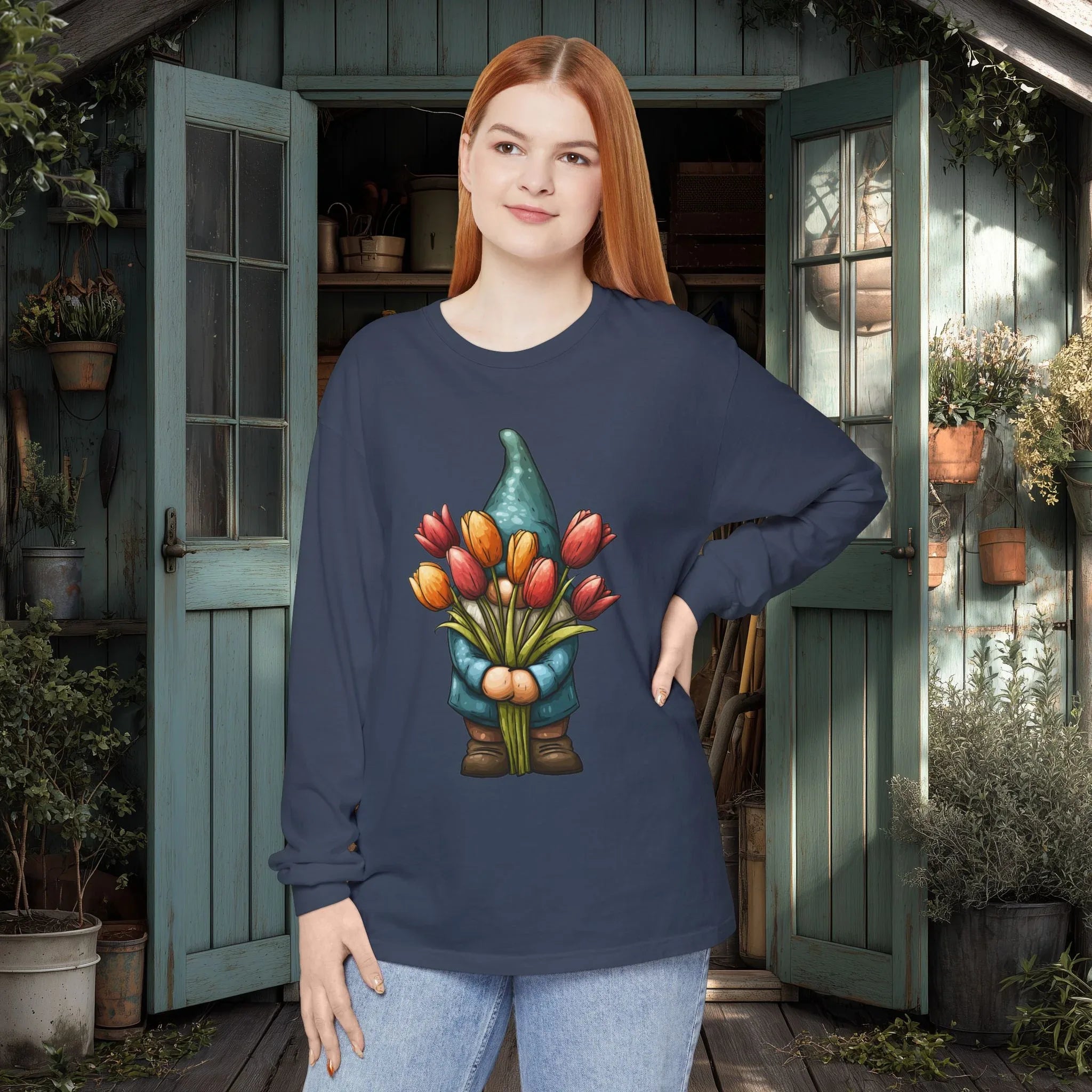 Bashful Gnome Shirt – Tulip Garden Long Sleeve Tee