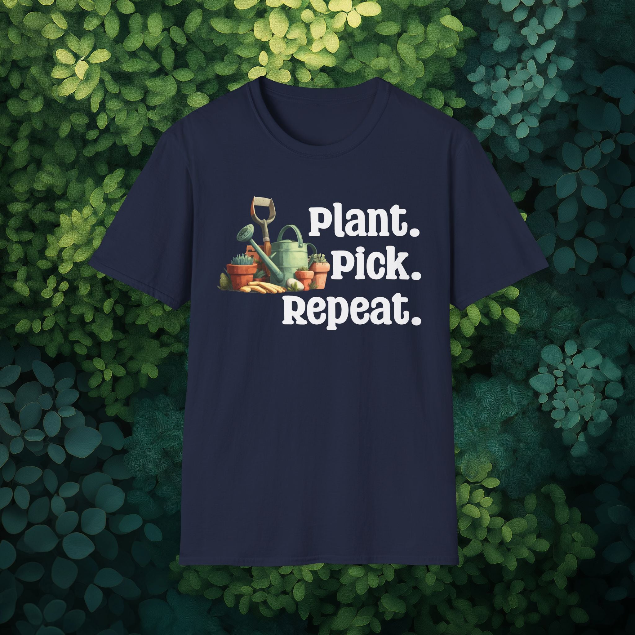 Plant Pick Repeat, Cartoon Gardener T-Shirt