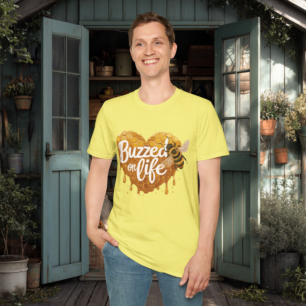 Buzzed on Life T-Shirt for Bee Lovers, Gardeners, Nature Lovers