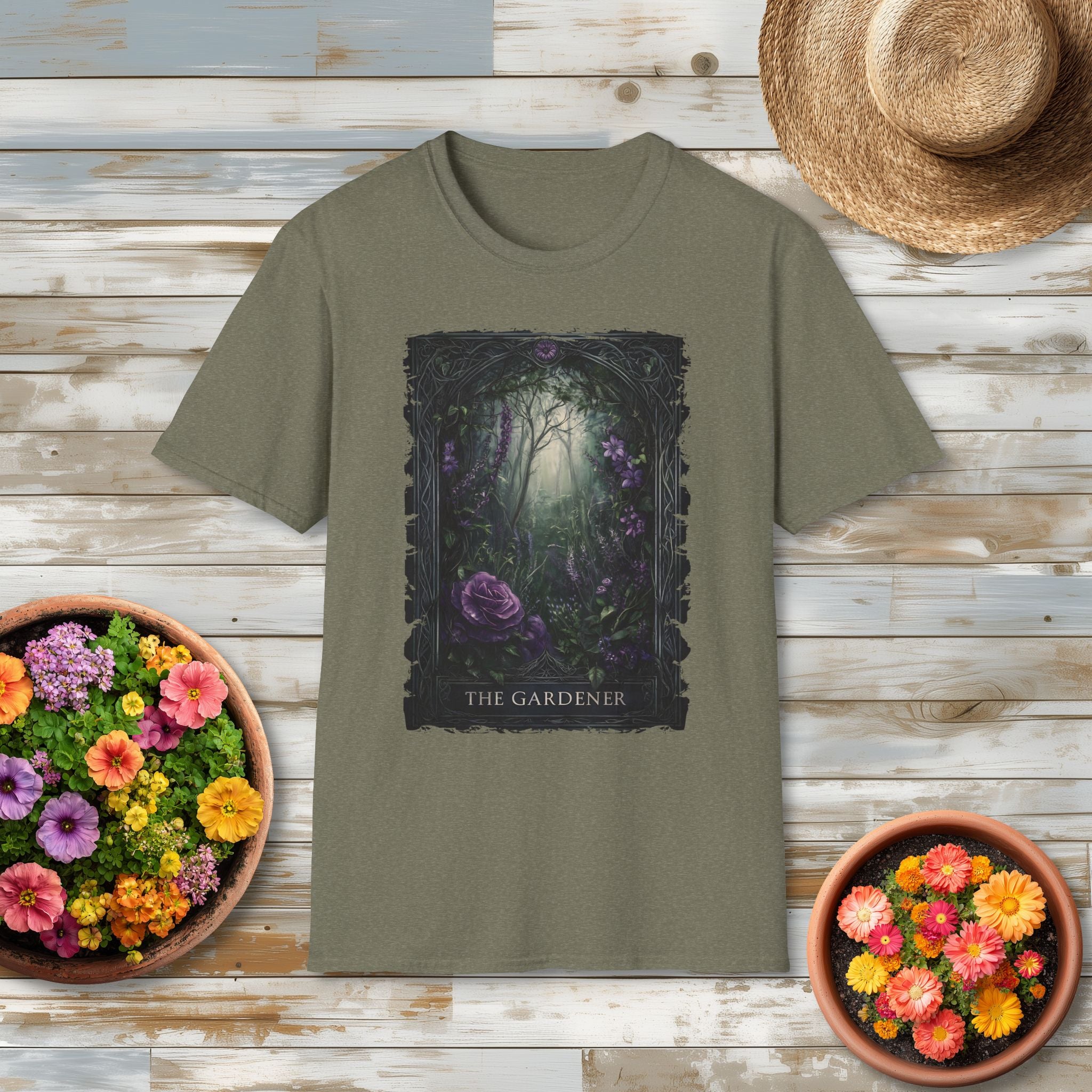 Moody Floral Gothic Gardener Tarot Card T-Shirt