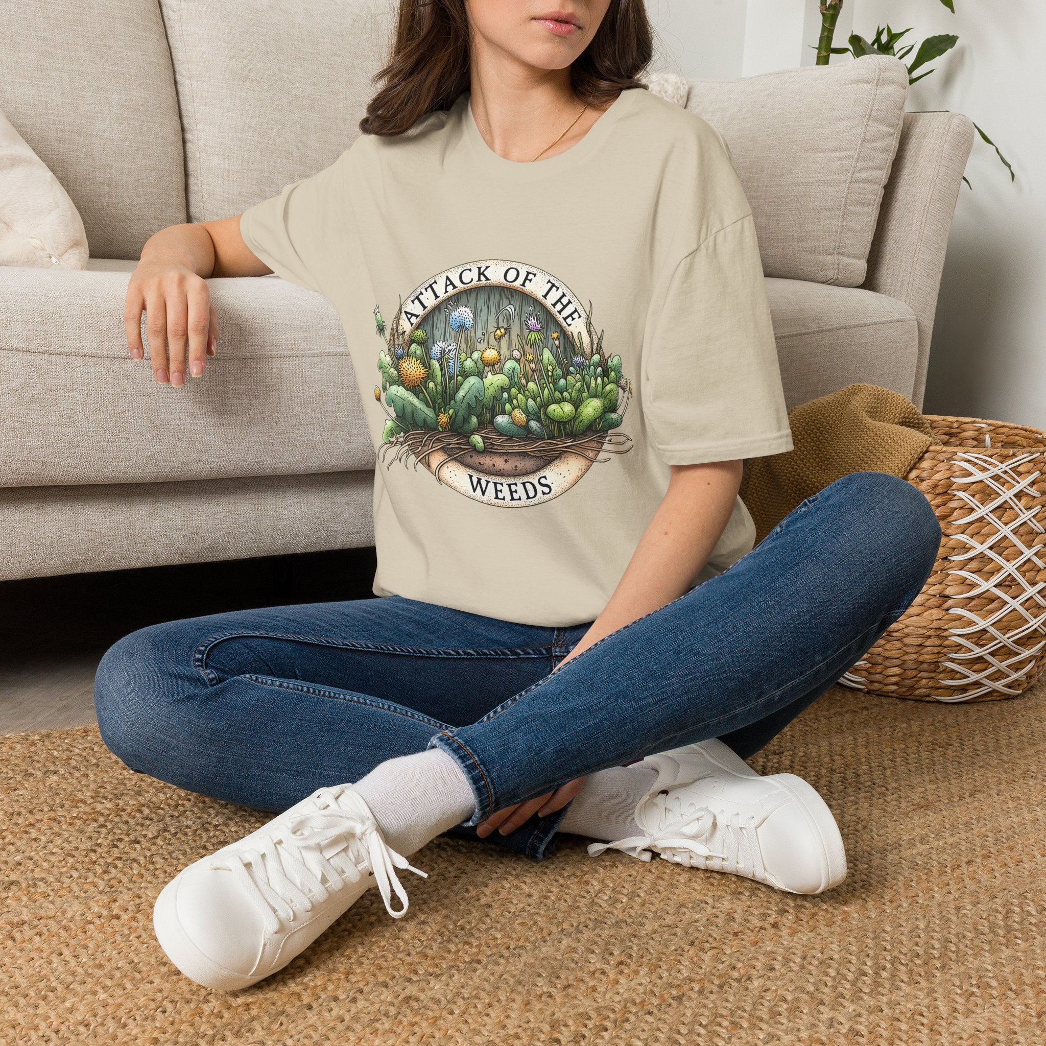 Attack of the Weeds T-Shirt – Retro Gardening Humor Emblem Tee