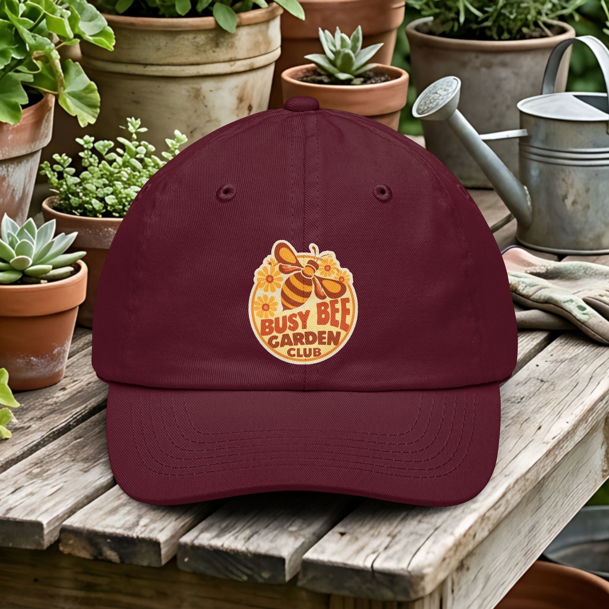 Retro Busy Bee Garden Club Emblem Dad Hat