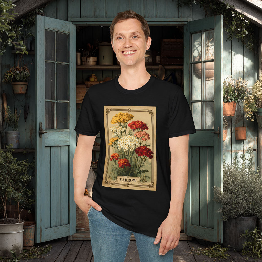 Retro Yarrow Seed Packet Unisex T-Shirt for Gardeners, Nature Lovers, Summer Casual Wear