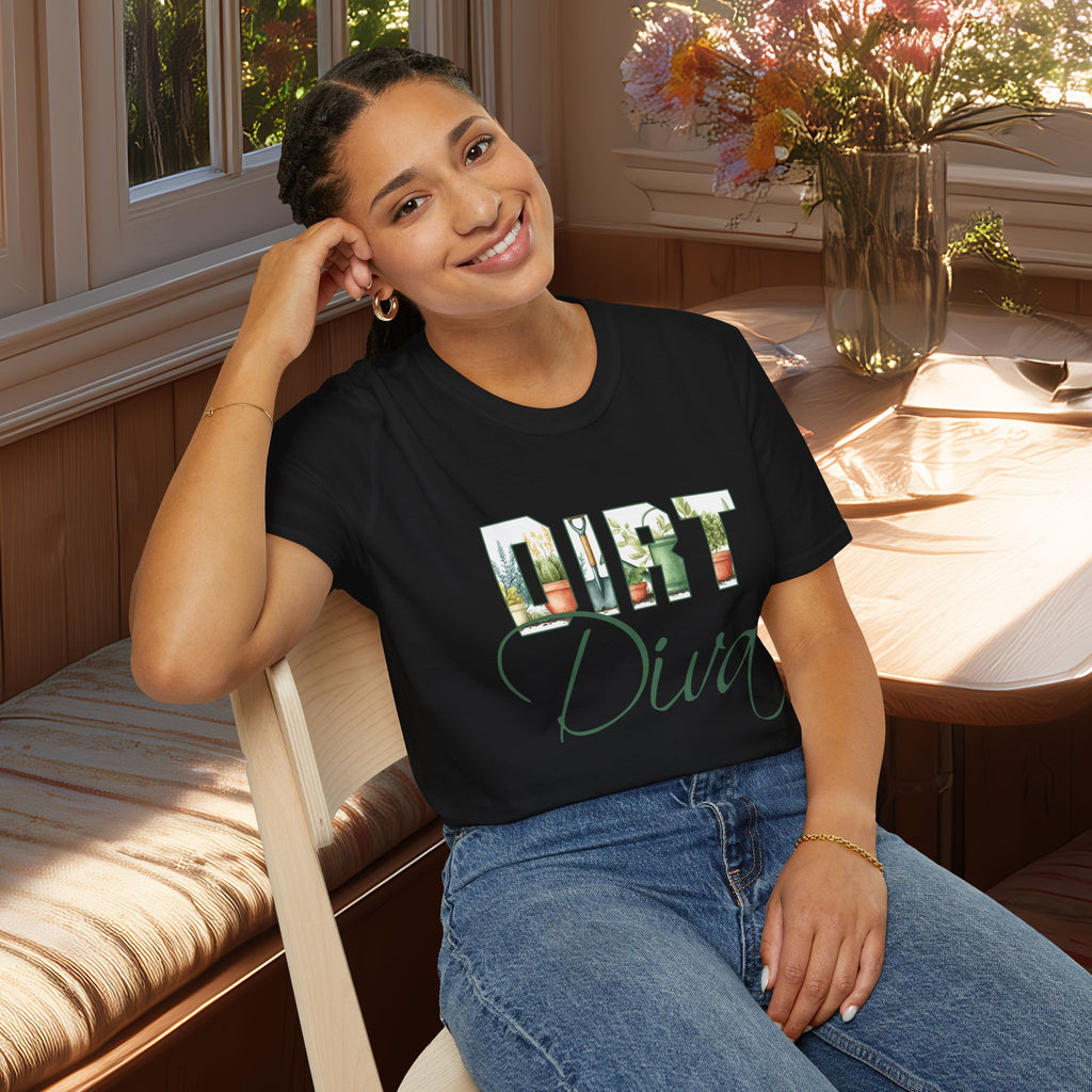 Dirt Diva T-Shirt for Gardeners, Nature Lovers, Summer Casual Wear