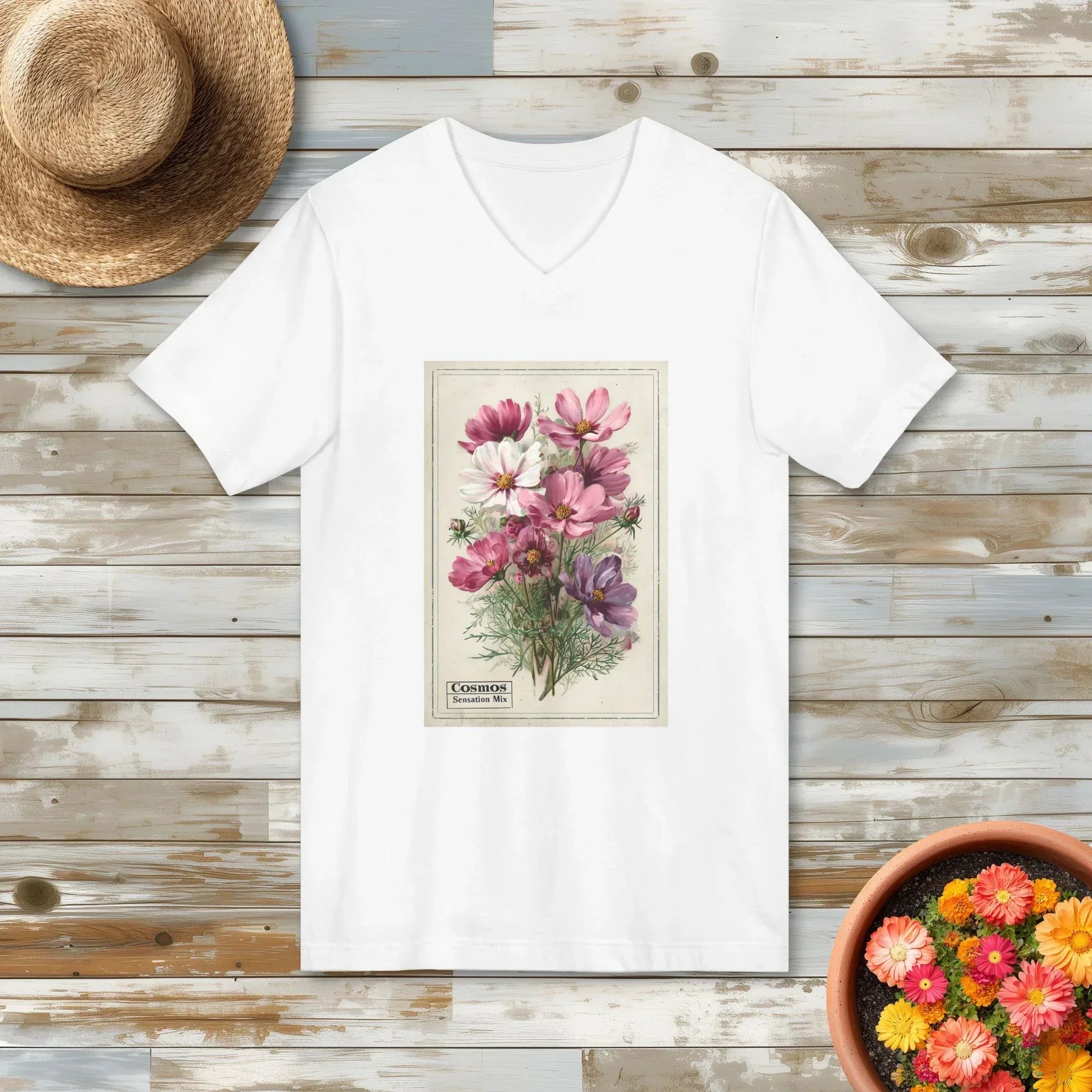 Vintage Cosmos Seed Packet V-Neck Shirt