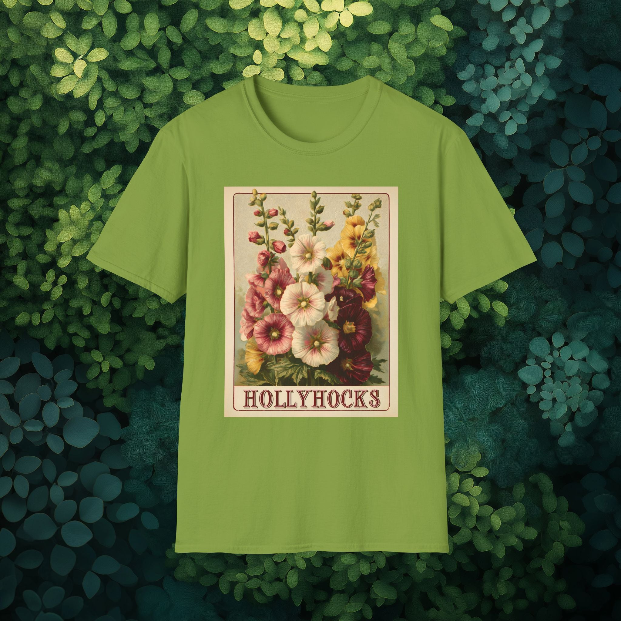 Vintage Hollyhock Seed Packet Unisex T-Shirt for Gardeners, Nature Lovers, Summer Casual Wear