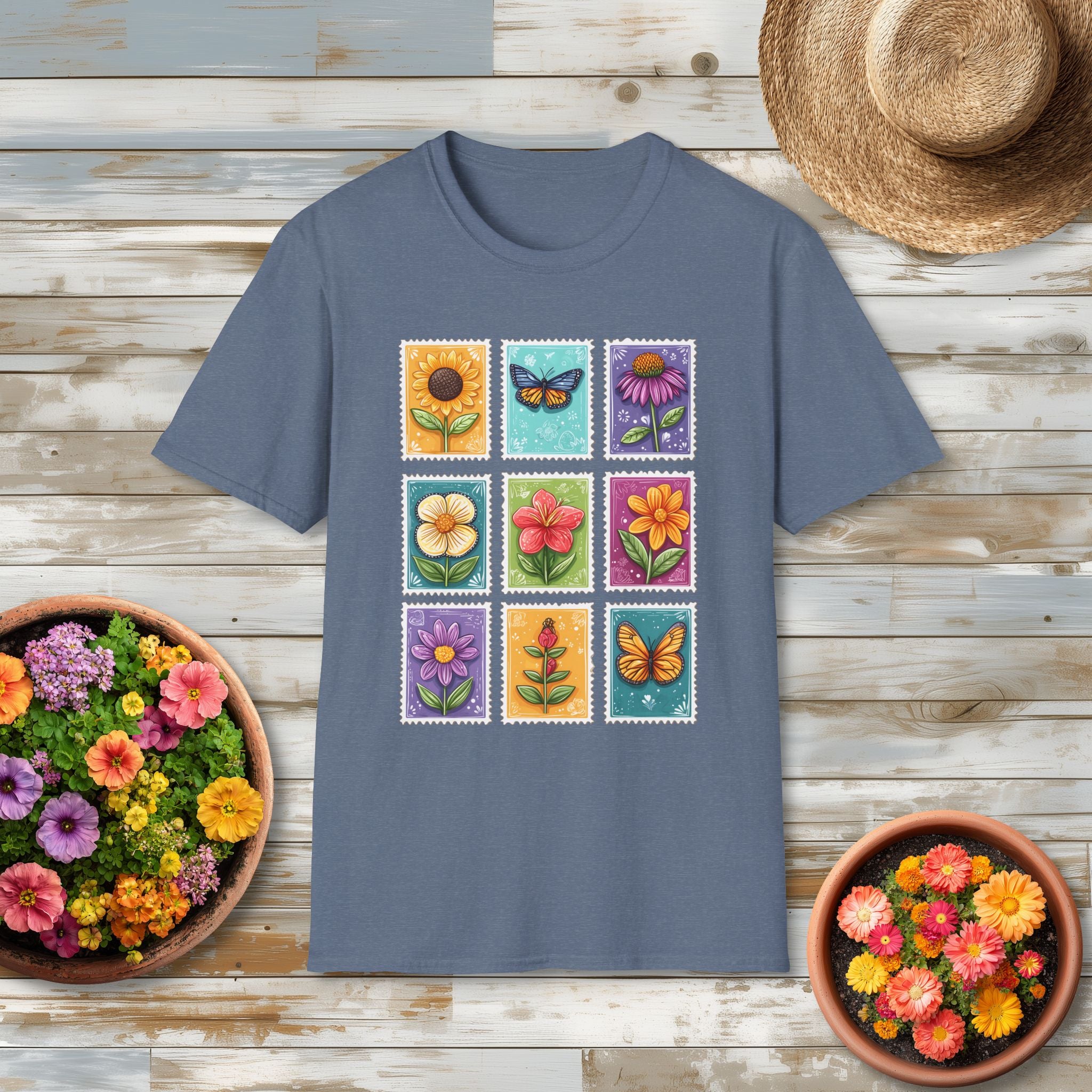 Whimsical 3x3 Floral & Butterfly Stamp Collection T-Shirt