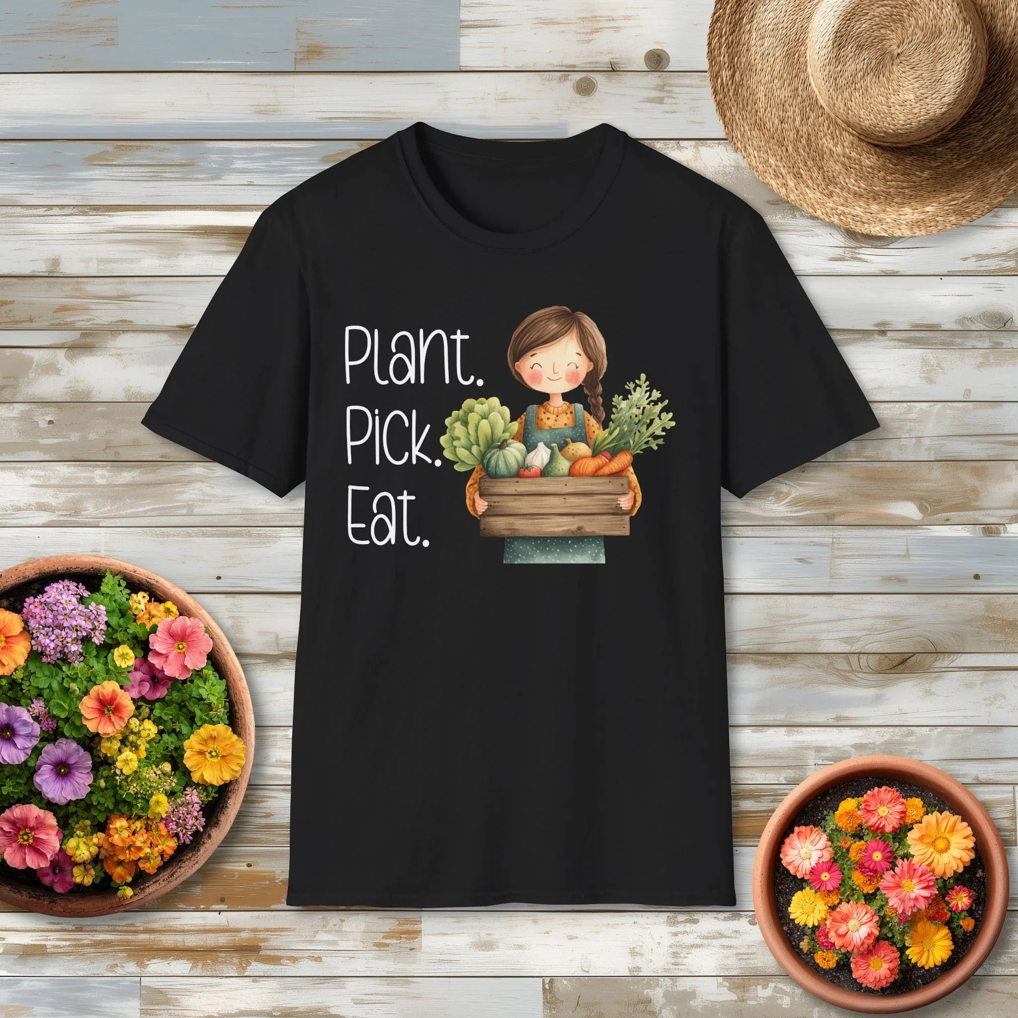 Plant Pick Eat, Cartoon Gardener T-Shirt