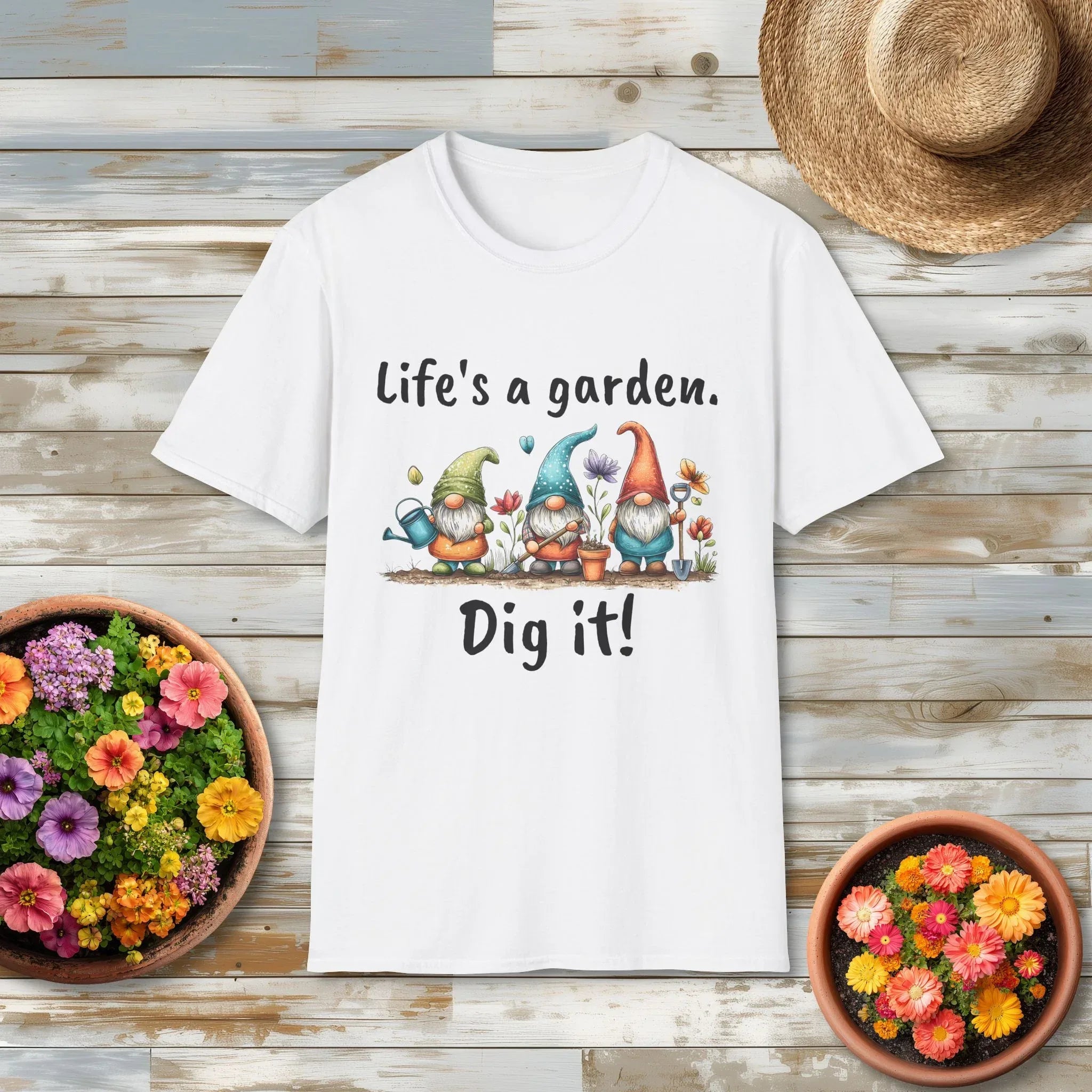 Whimsical Garden Gnome Life’s a Garden T-Shirt