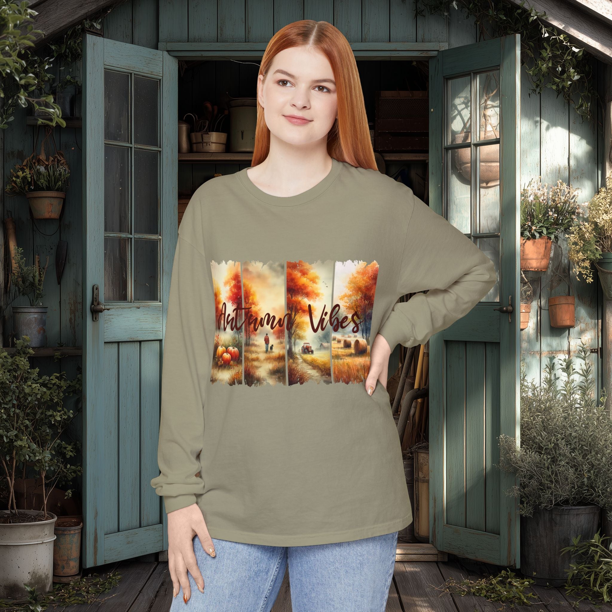Autumn Vibes Farm Scene Long Sleeve Tee