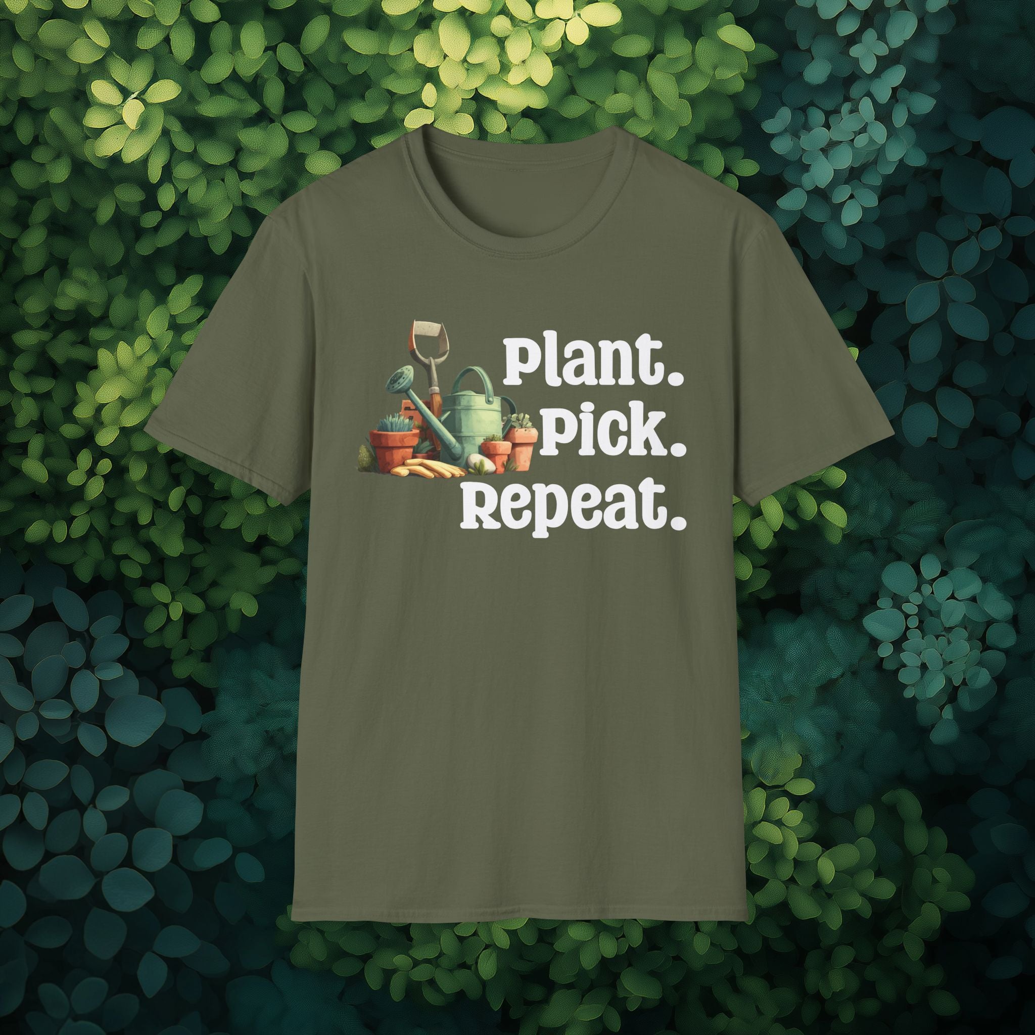Plant Pick Repeat, Cartoon Gardener T-Shirt