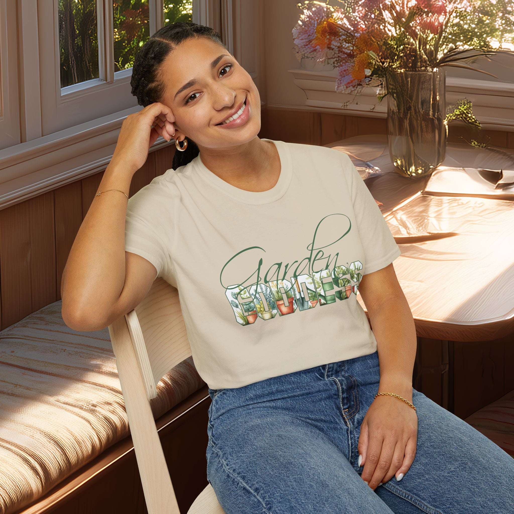 Artistic Garden Goddess T-Shirt for Plant Lovers and Gardeners