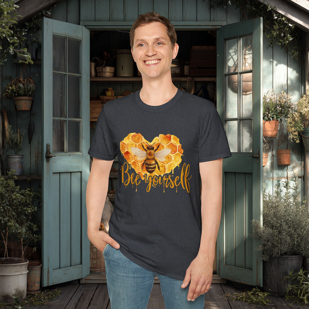 Sweet Honeycomb Heart Bee Yourself T-Shirt for Gardeners, Nature Lovers, Bee Enthusiasts
