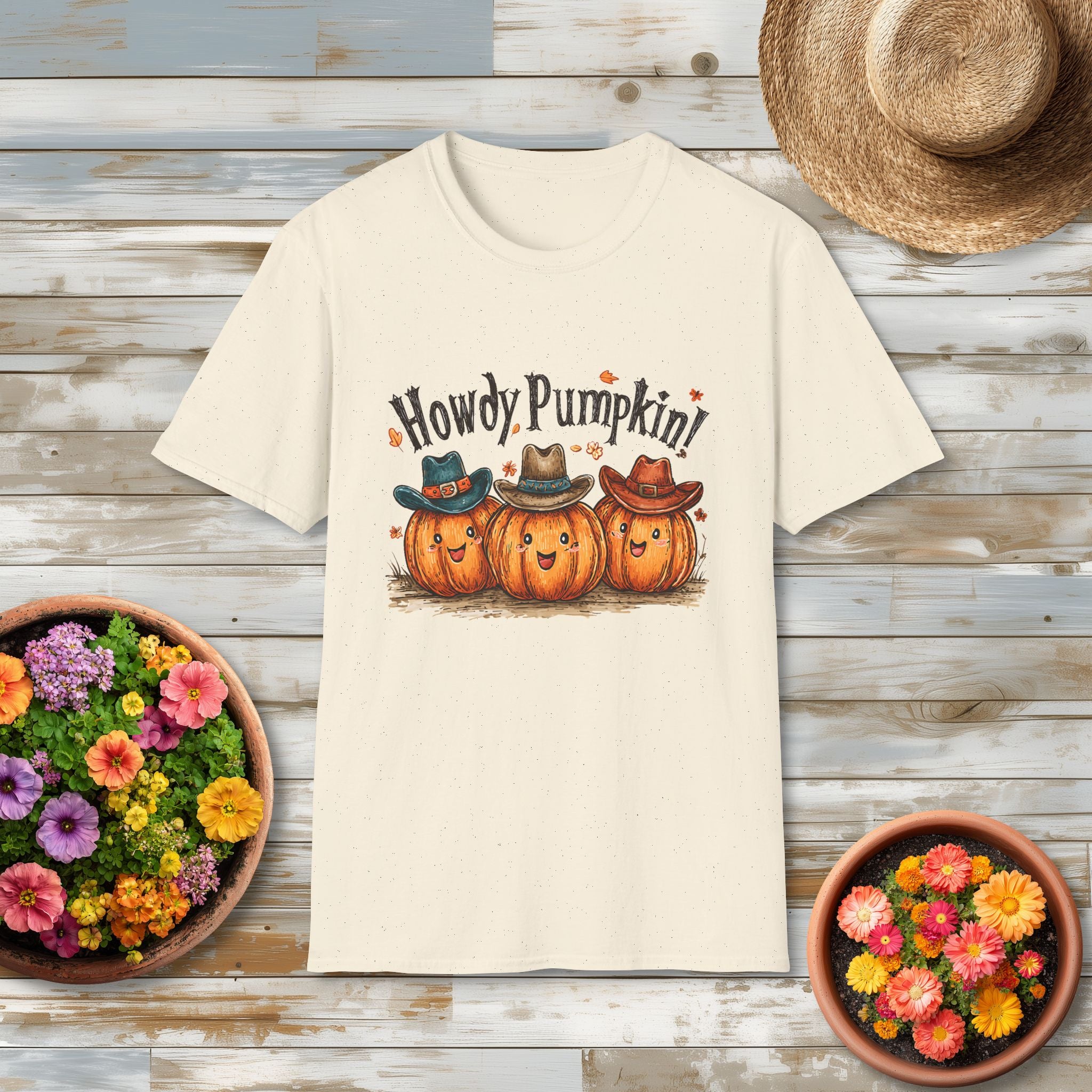 Smiling Cowboy Pumpkin Trio Fall Shirt
