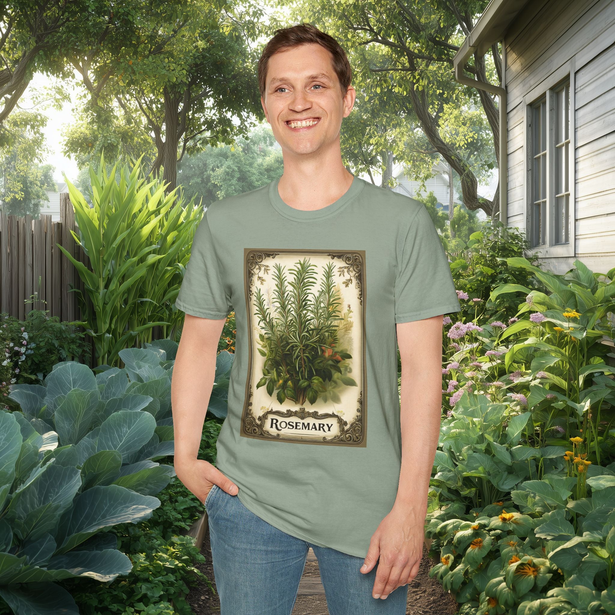 Retro Rosemary Herb Seed Packet Unisex T-Shirt for Gardeners, Nature Lovers, Summer Casual Wear