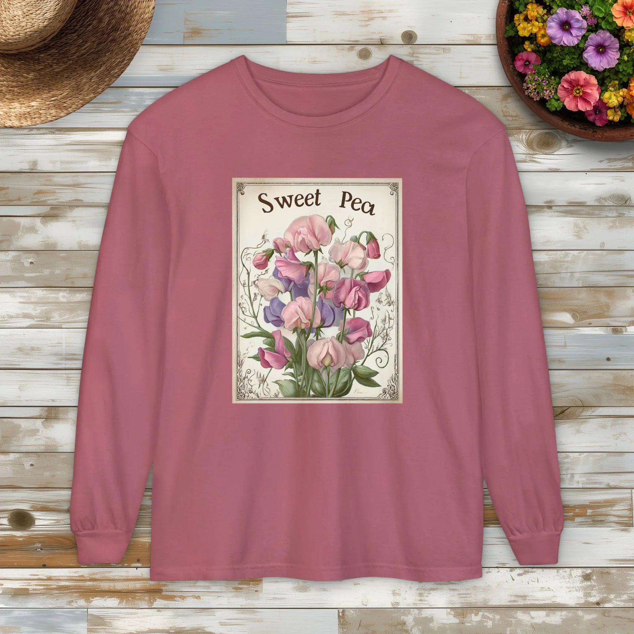Sweet Peas Vintage Seed Packet Long Sleeve Tee