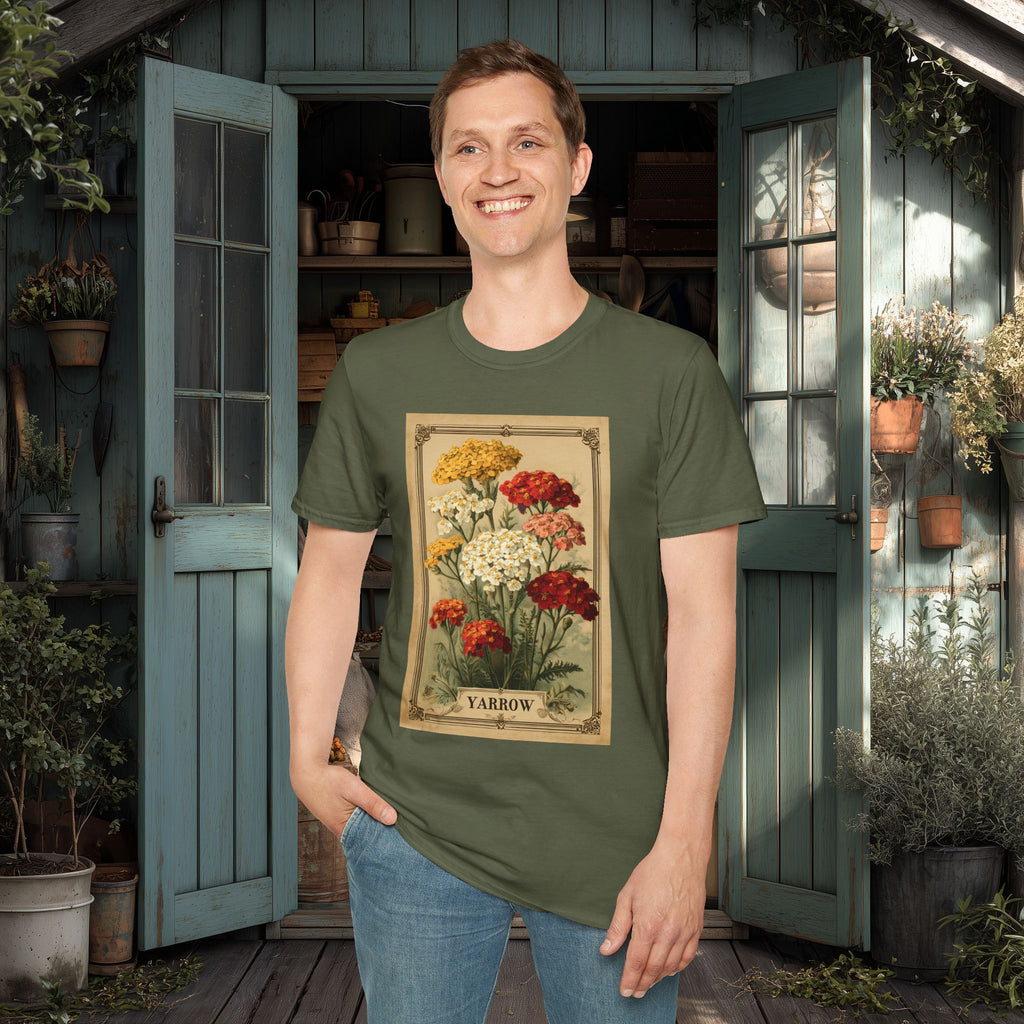 Retro Yarrow Seed Packet Unisex T-Shirt for Gardeners, Nature Lovers, Summer Casual Wear