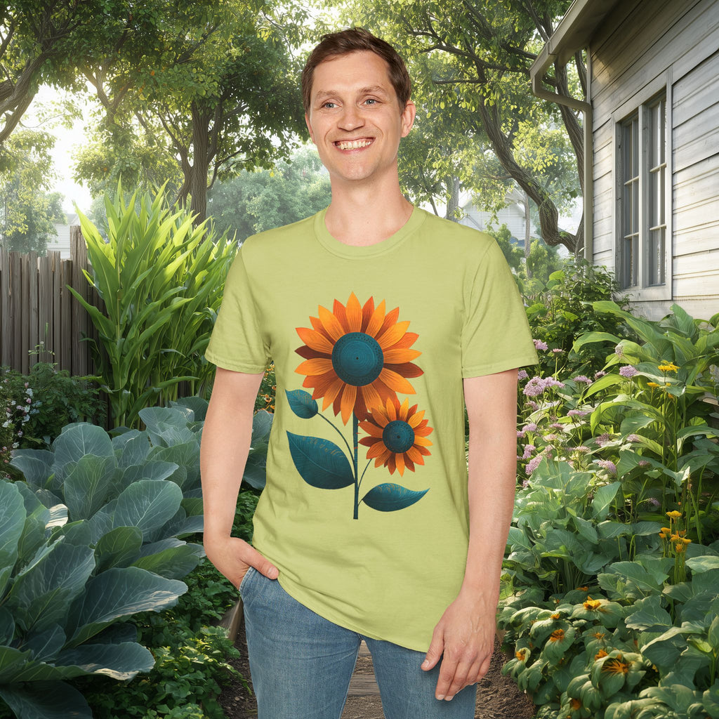 Minimalist Sunflower Duo T-Shirt – Modern Garden Style