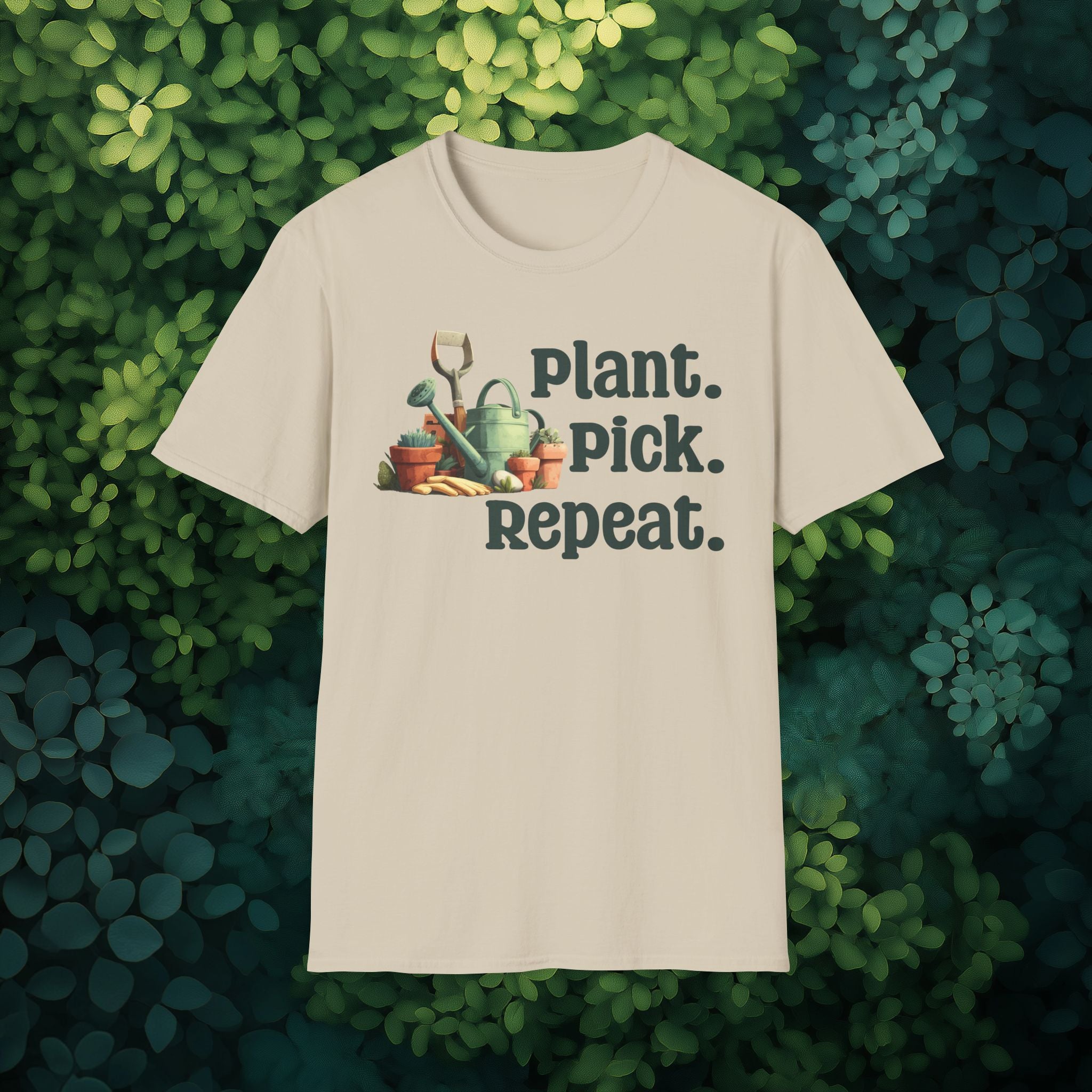 Plant Pick Repeat, Cartoon Gardener T-Shirt
