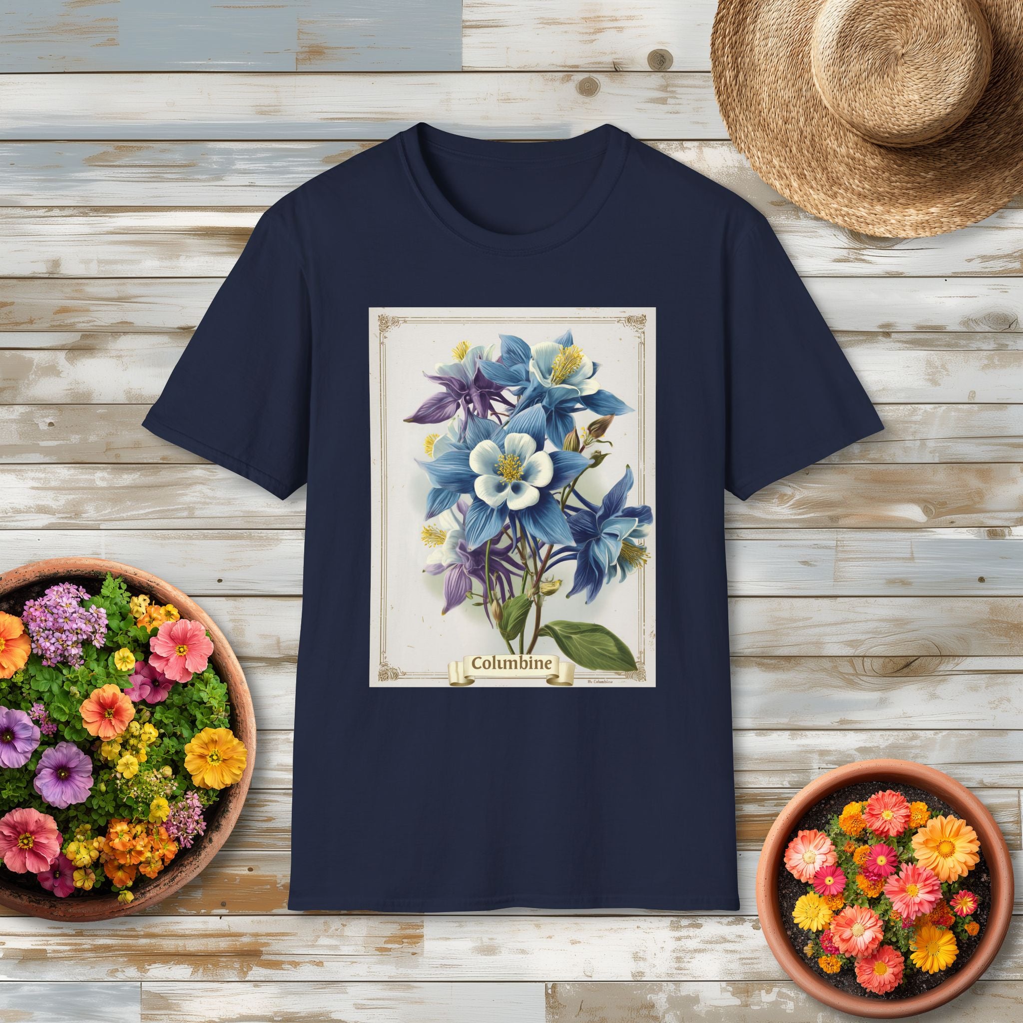 Vintage Columbine Seed Packet T-Shirt for Gardeners