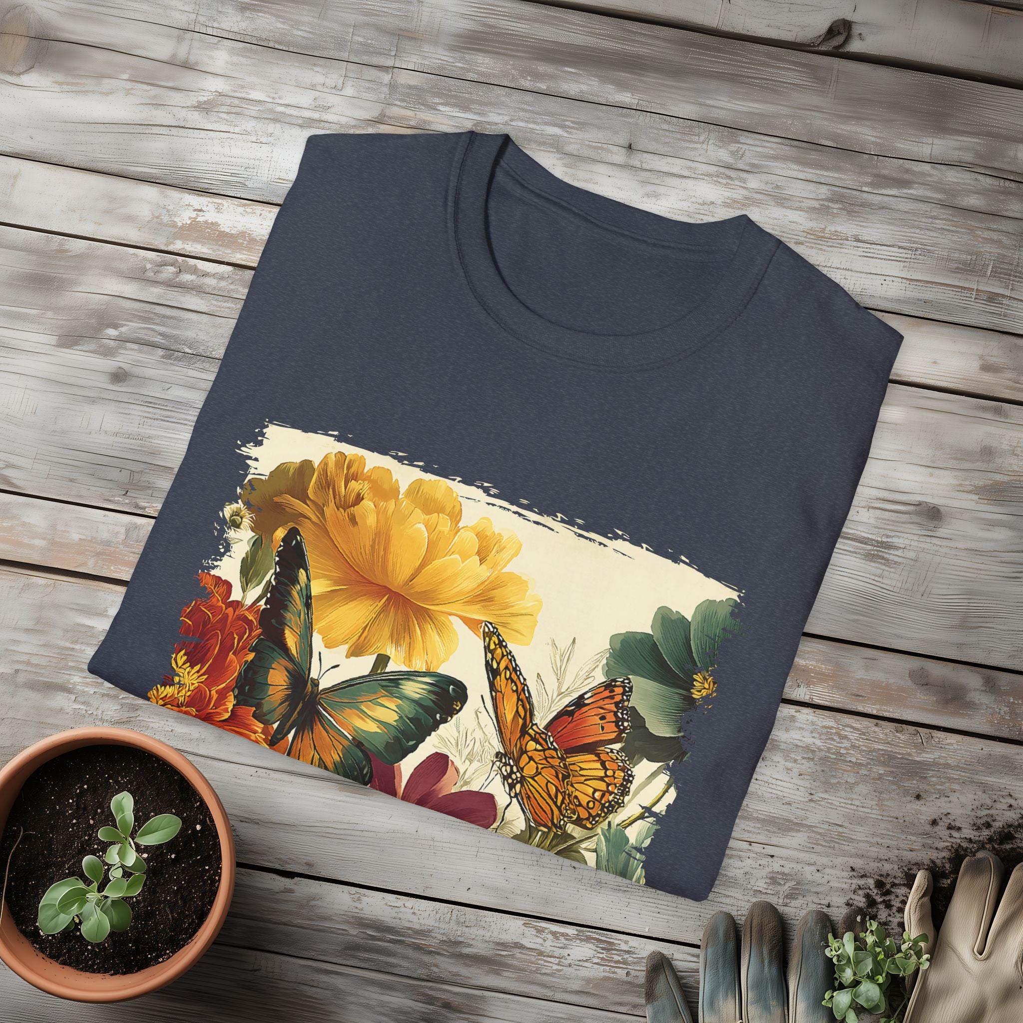 Butterflies & Blooms Retro Garden Flower T-Shirt