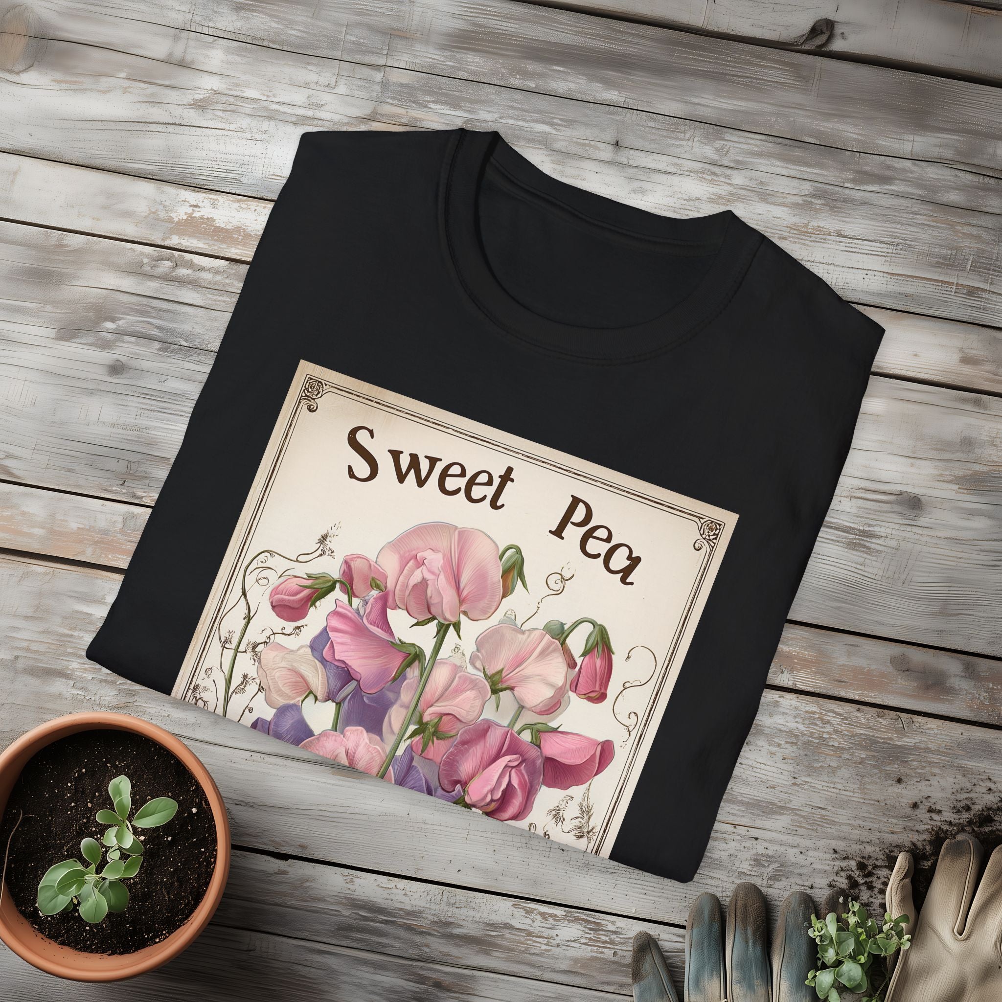Vintage Sweet Peas Seed Packet Unisex T-Shirt for Gardeners