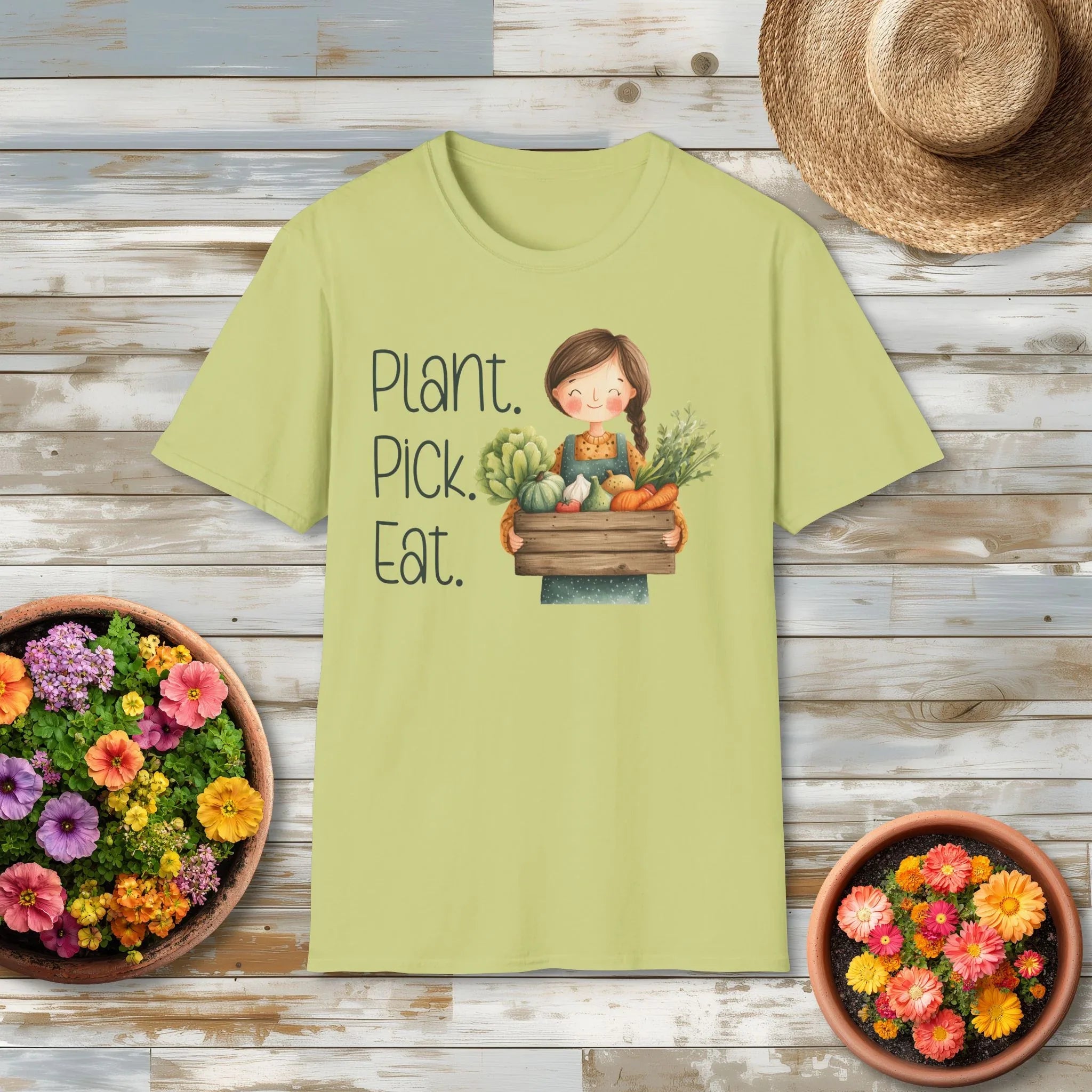 Plant Pick Eat, Cartoon Gardener T-Shirt
