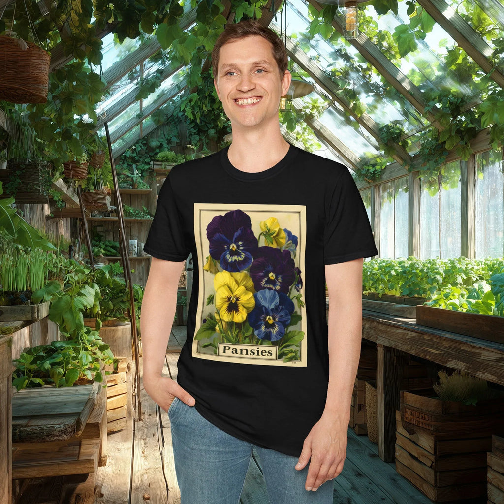 Vintage Pansies Seed Packet T-Shirt for Gardeners