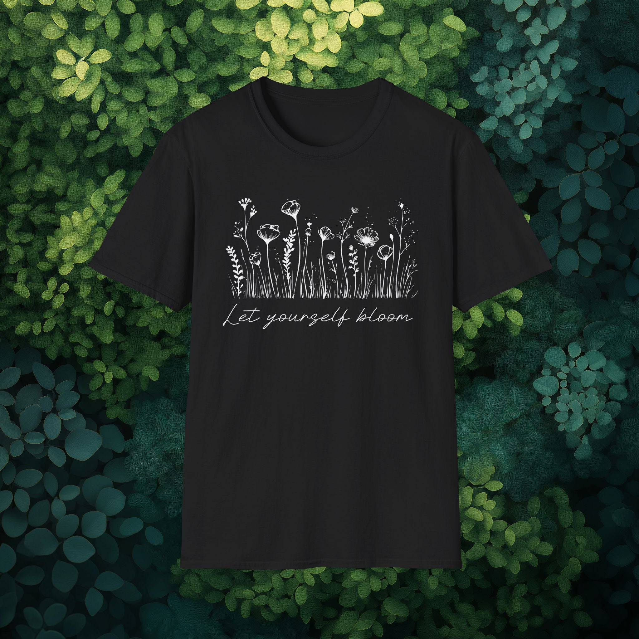 Let Yourself Bloom Motivational Wildflower Line Art T-Shirt