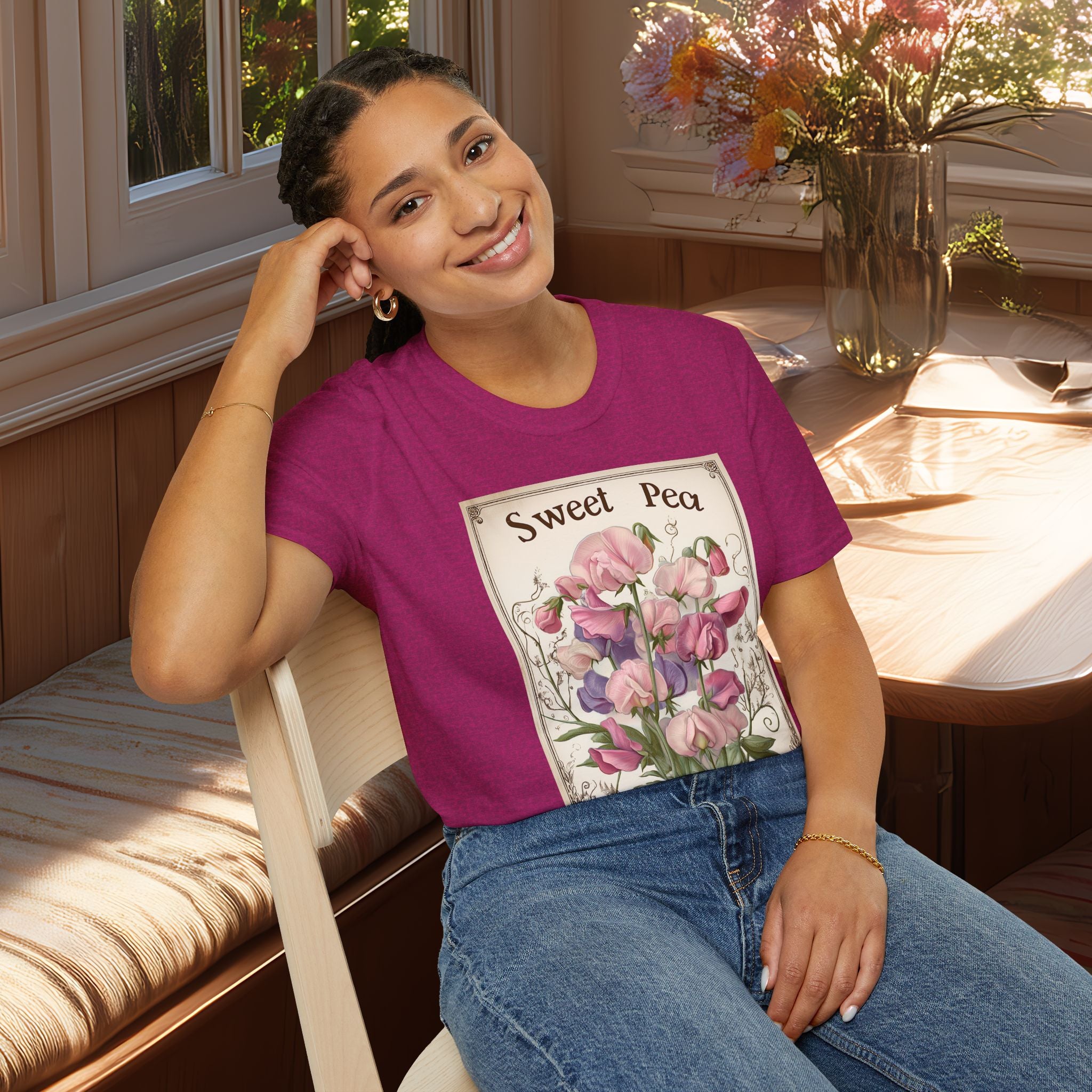 Vintage Sweet Peas Seed Packet T-Shirt for Gardeners