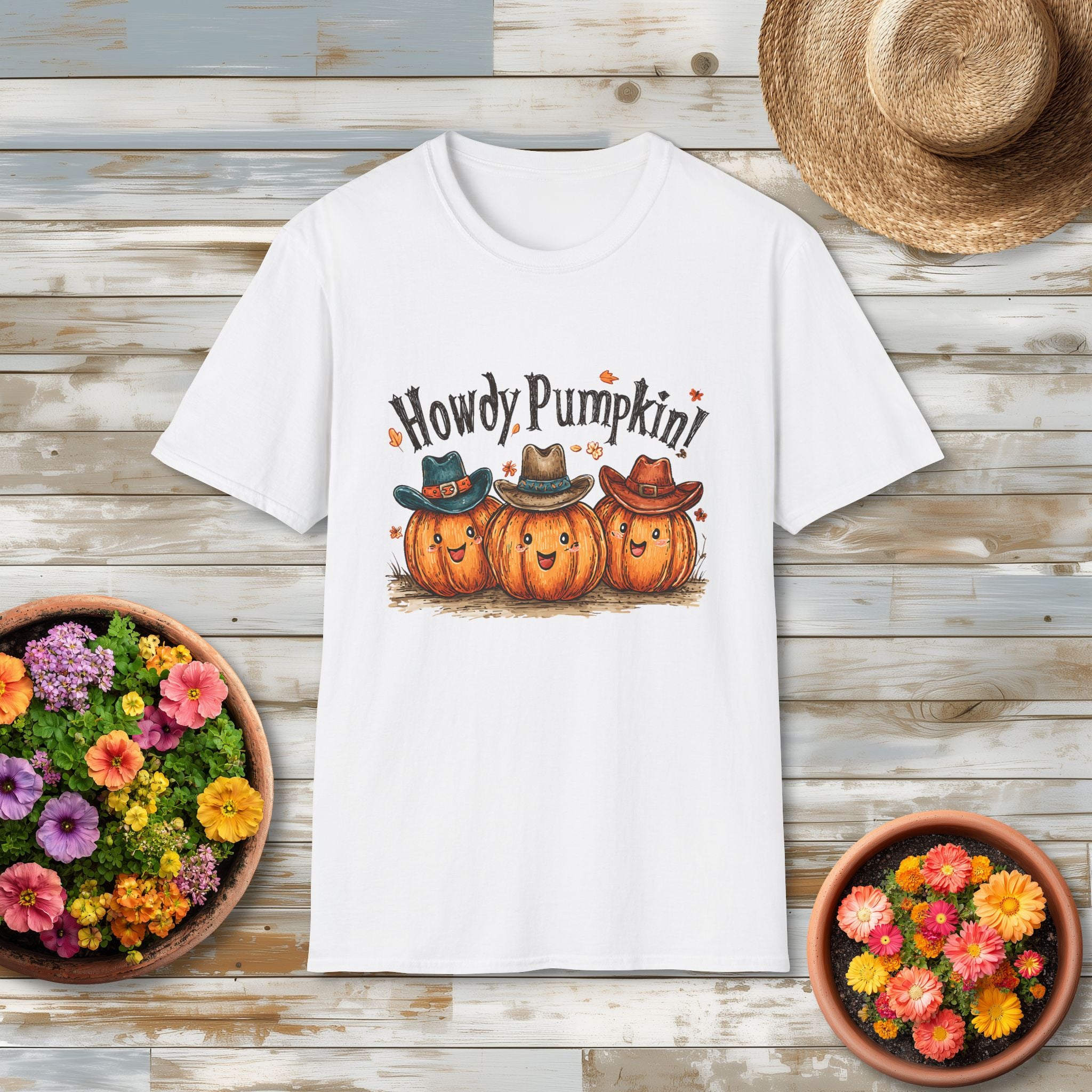 Smiling Cowboy Pumpkin Trio Fall Shirt