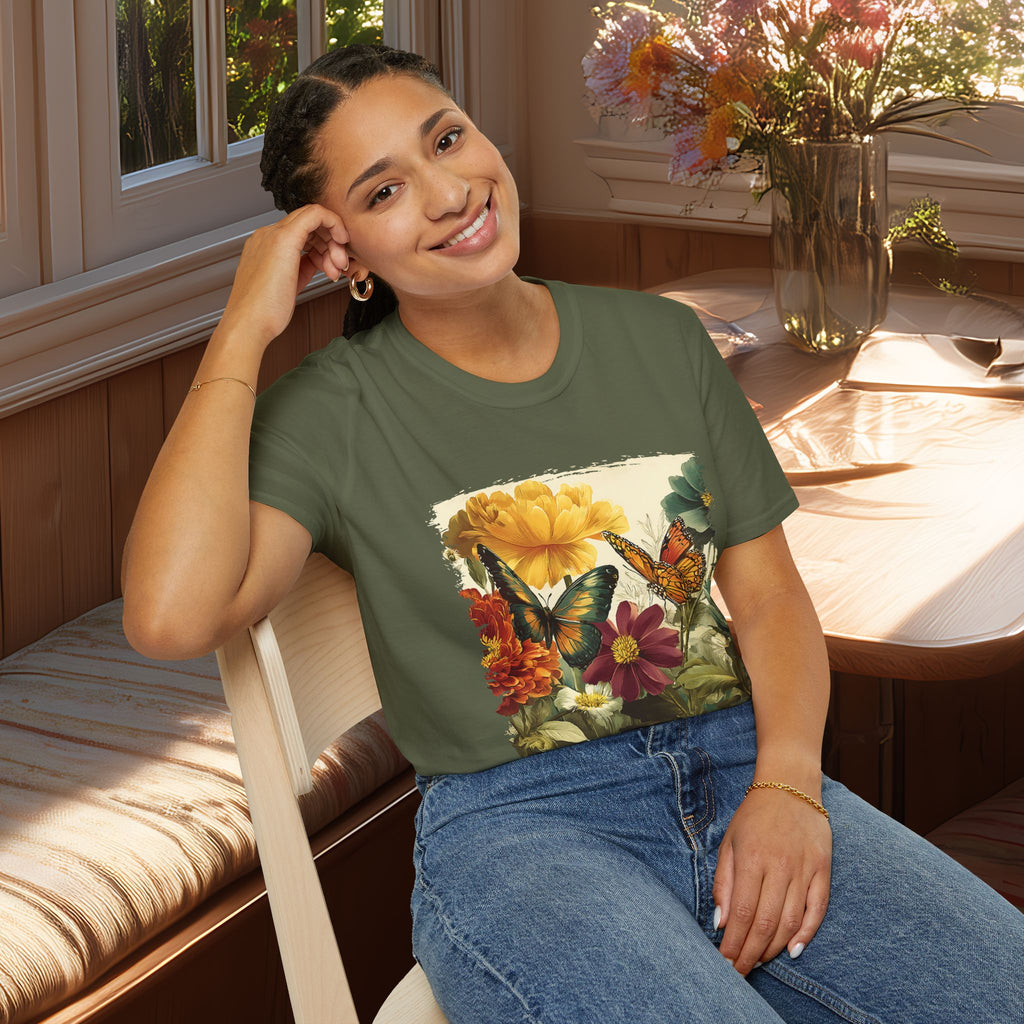 Butterflies & Blooms Retro Garden Flower T-Shirt