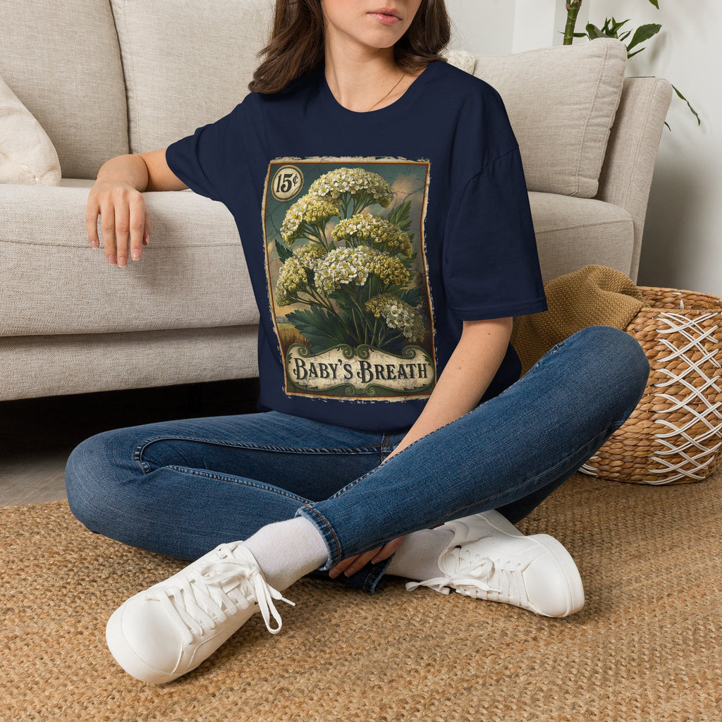 Baby's Breath Seed Packet Vintage Floral T-Shirt for Gardeners