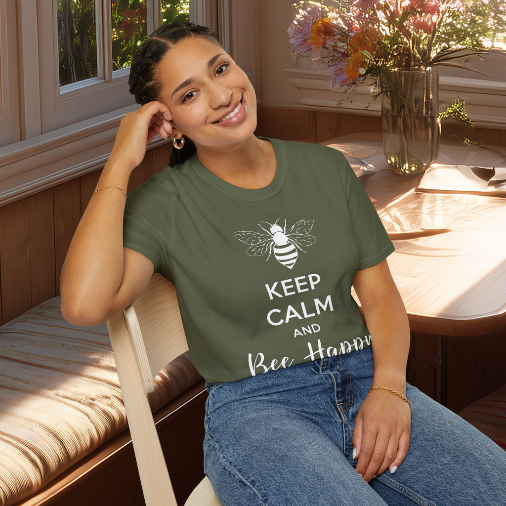 Keep Calm and Bee Happy Motivational T-Shirt