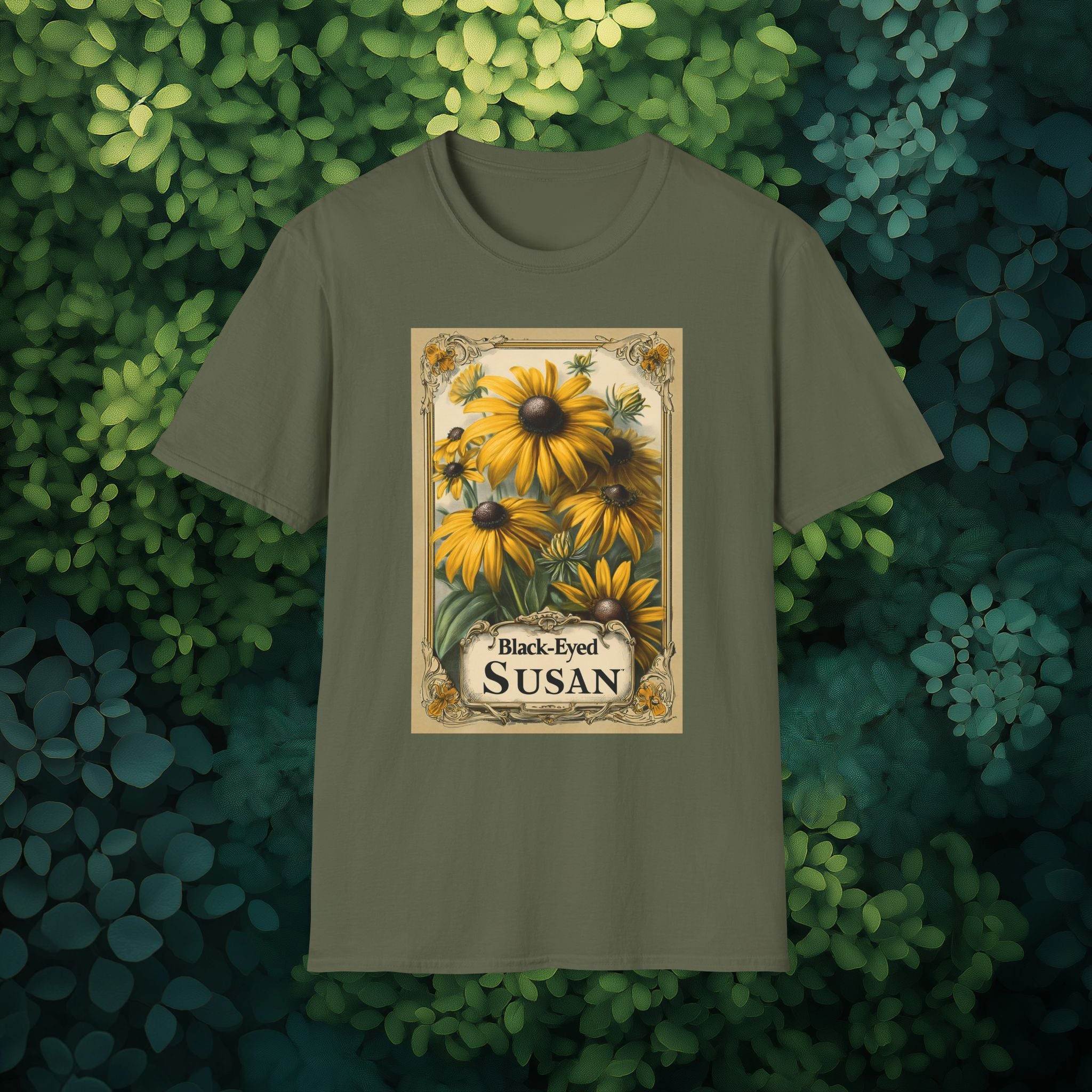 Vintage Black Eyed Susan Seed Packet Unisex T-Shirt for Gardeners, Nature Lovers