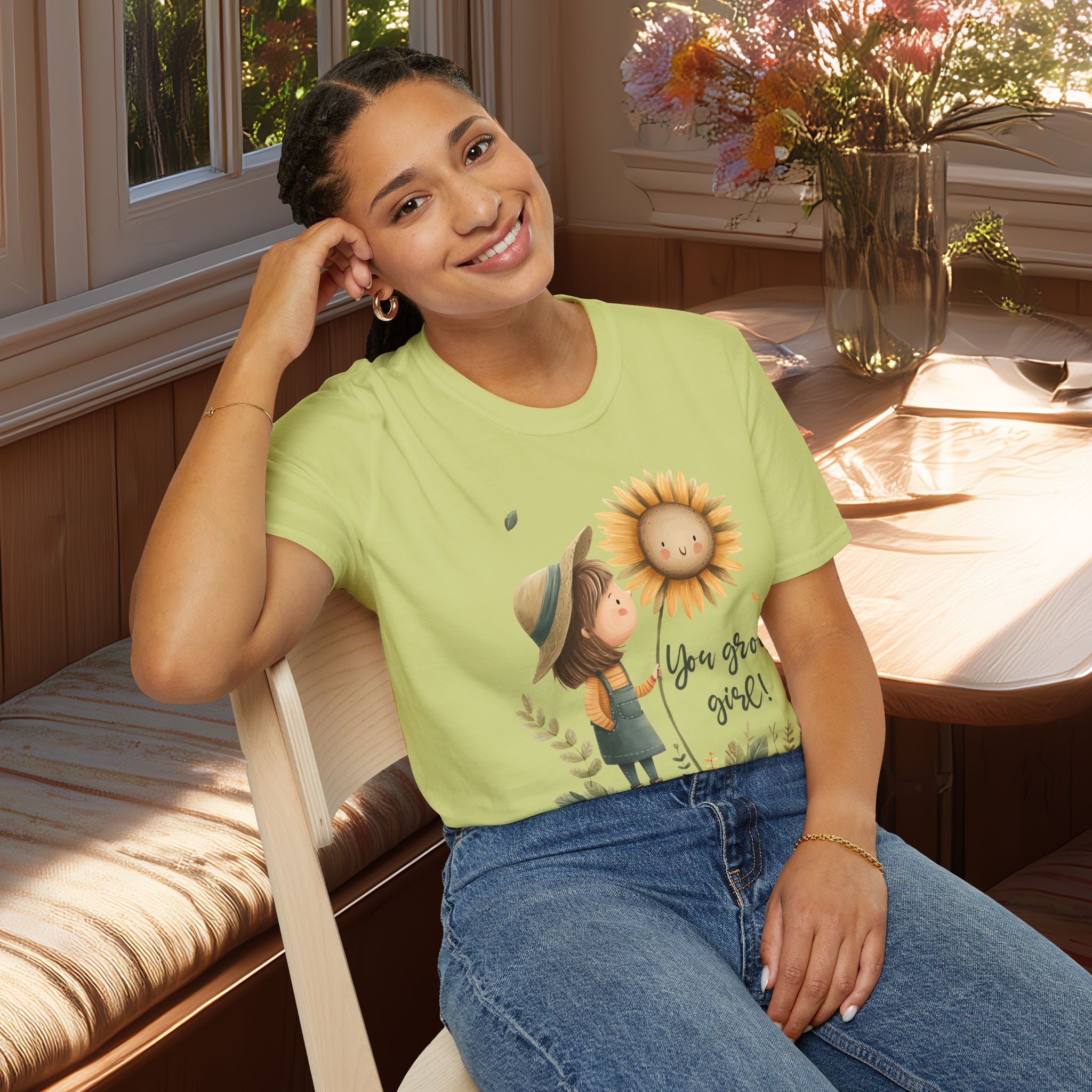 "You grow, girl!" Sunflower Garden Girl Tee