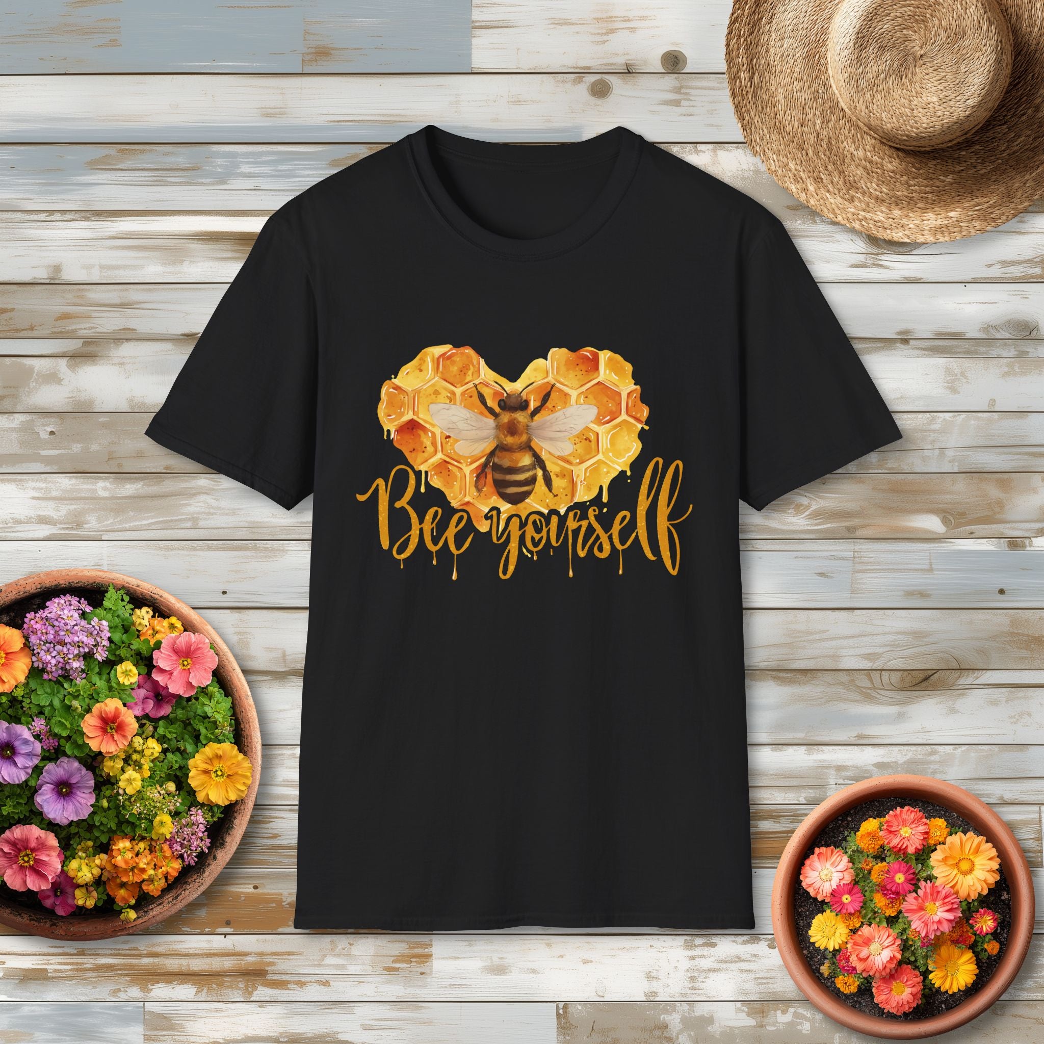 Sweet Honeycomb Heart Bee Yourself T-Shirt for Gardeners, Nature Lovers, Bee Enthusiasts